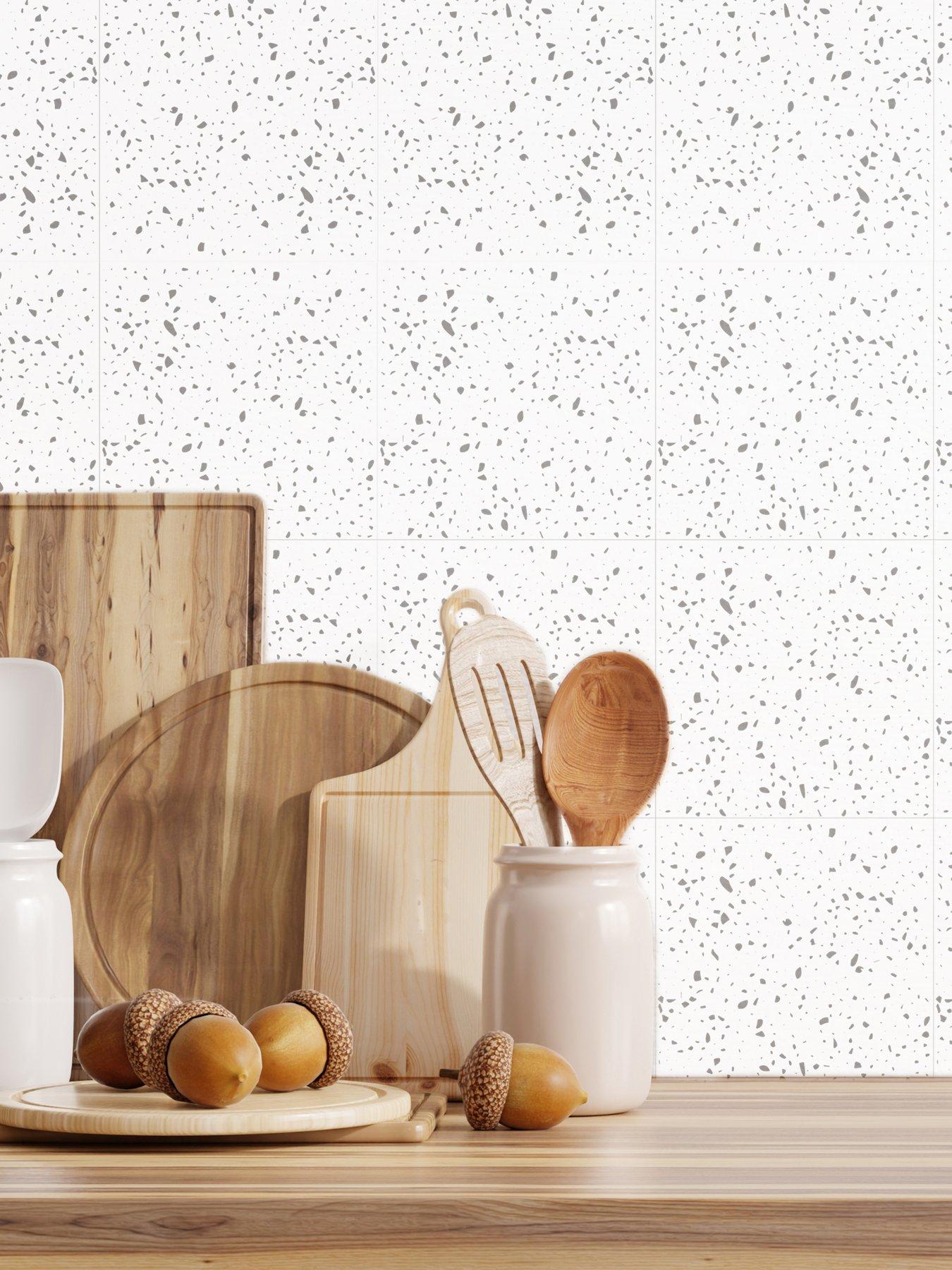 Walplus Terrazzo Holographic Glitter White Wall Tile Sticker Set - 15cm (6inch) - 24pcs one pack