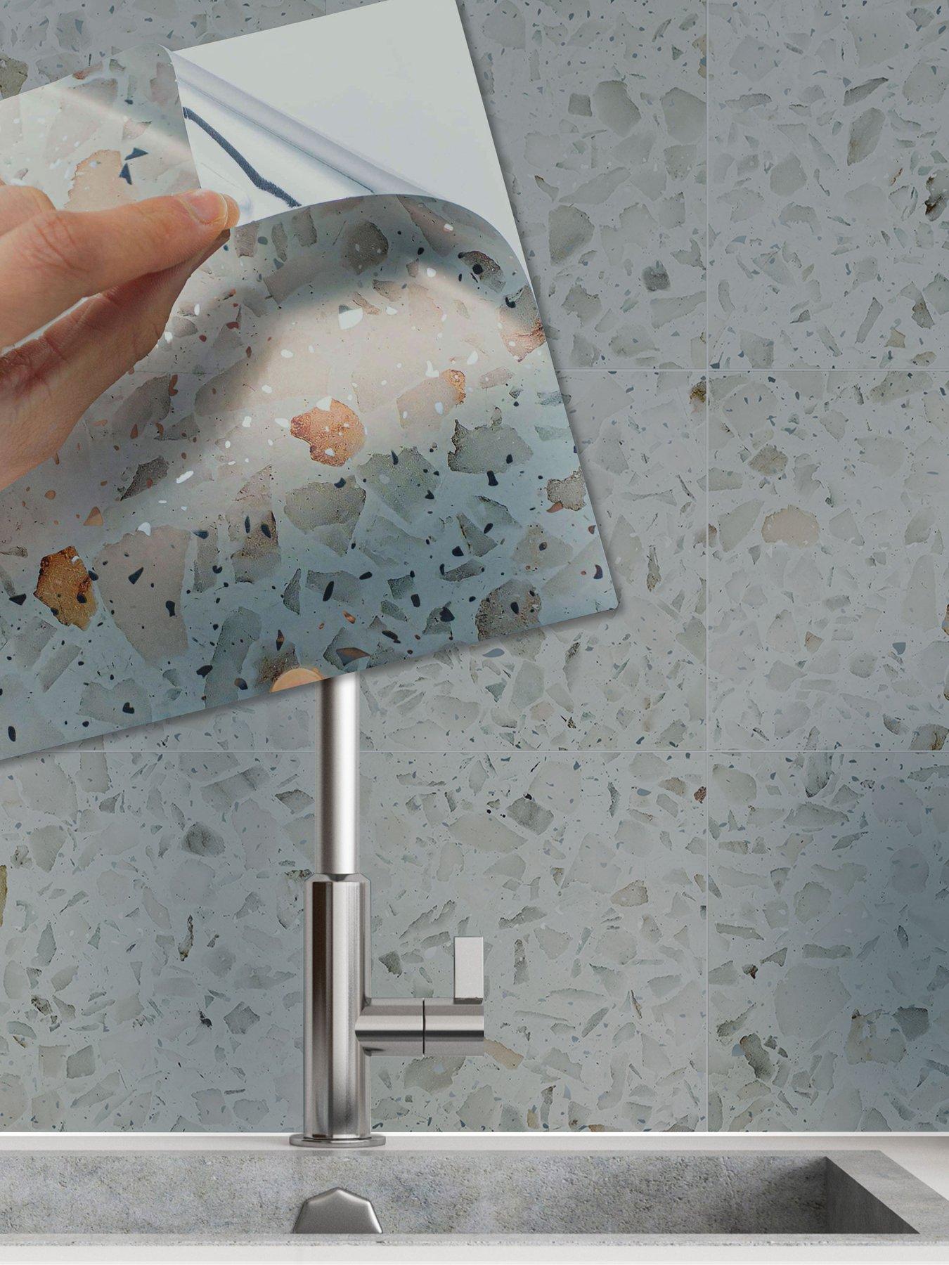 Walplus Marble Terrazzo Metallic Silver Wall Tile Sticker Set - 15cm (6inch) - 24pcs one pack