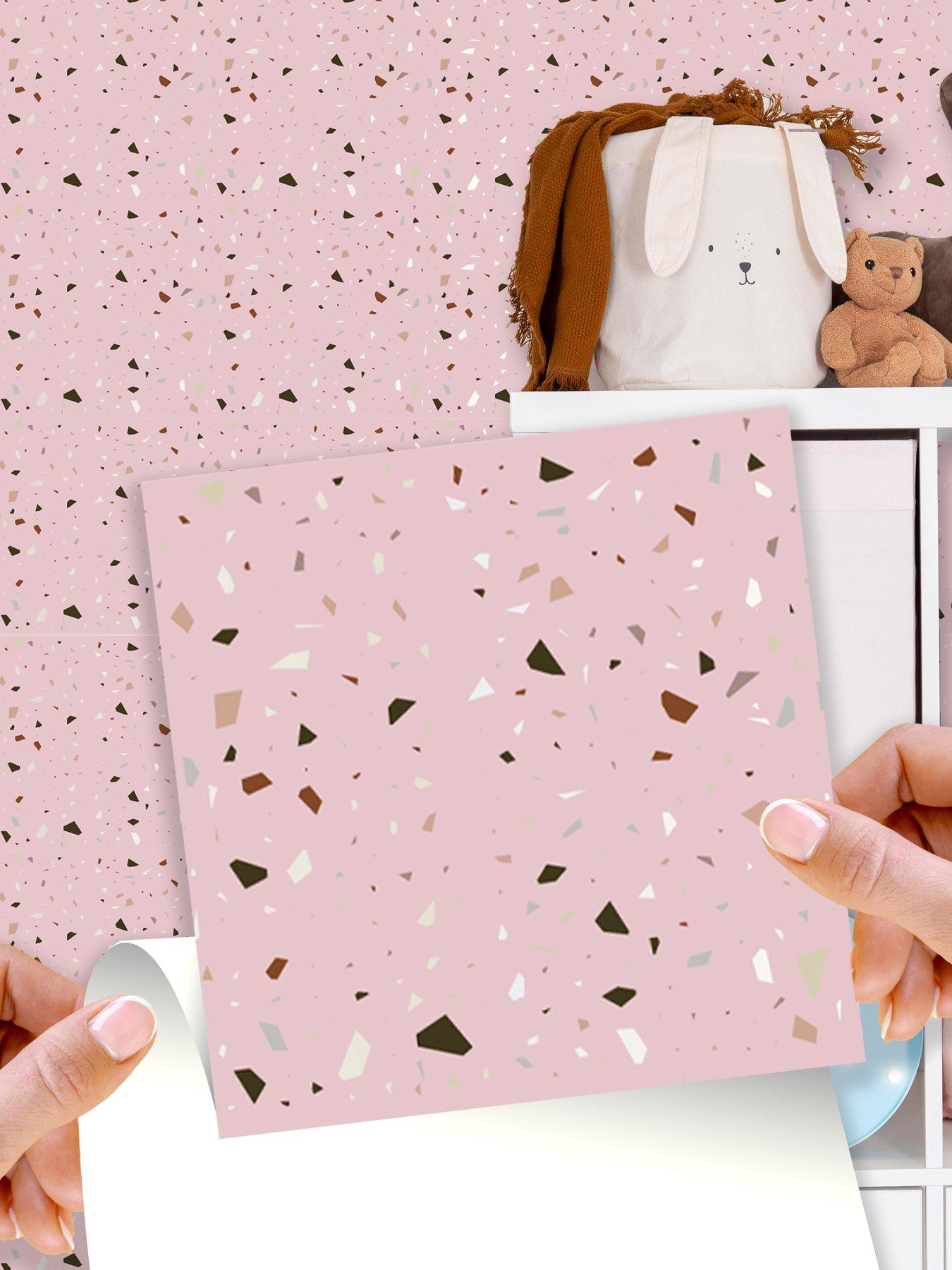 walplus-rose-pink-metallic-silver-terrazzo-wall-tile-sticker-set-15cm-6inch-24pcs-one-pack