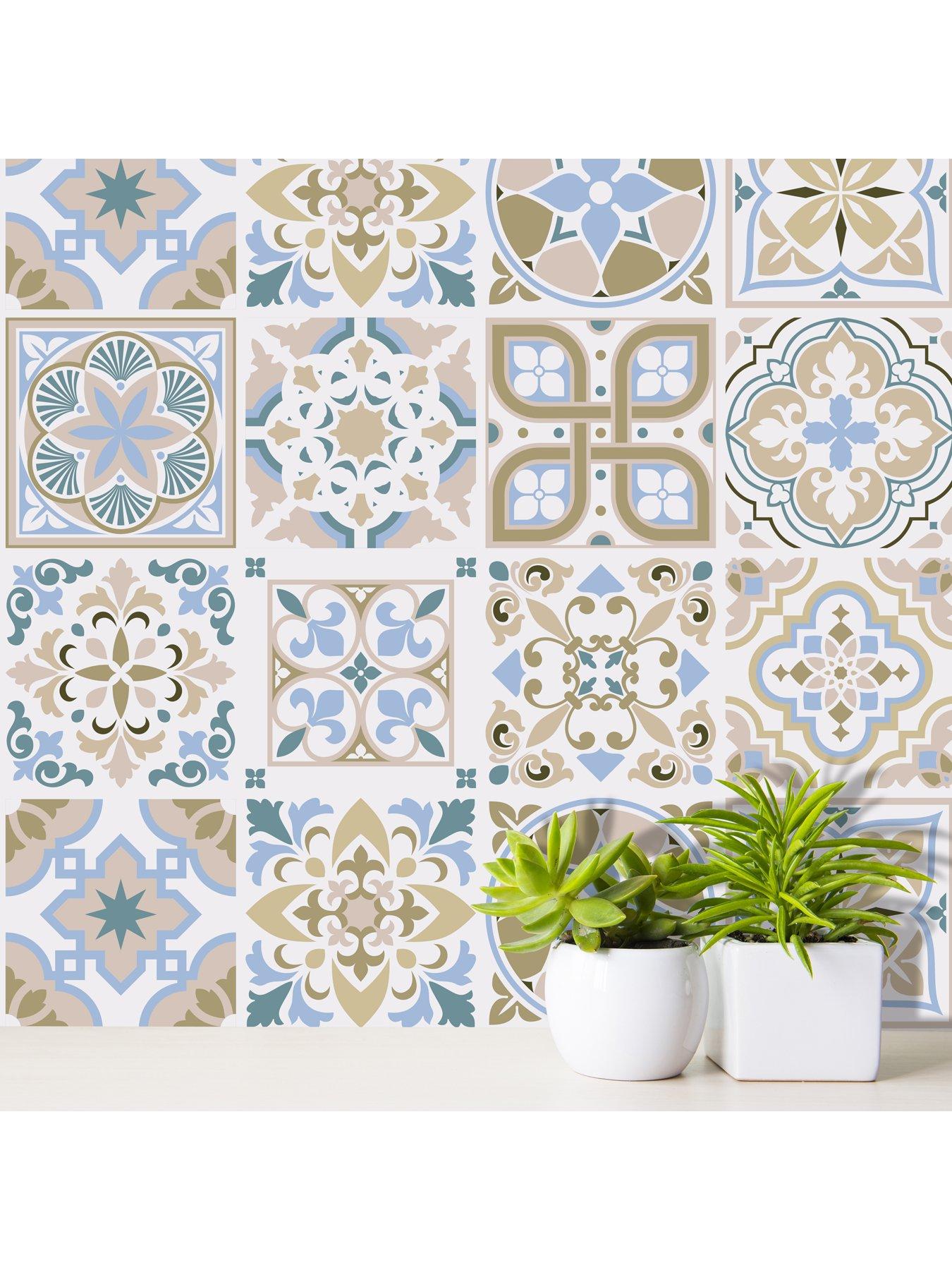  image of walplus-light-sapphire-and-parchment-colour-traditional-spanish-tiles-wall-stickers-15-cm-x-15-cm-24-pcs