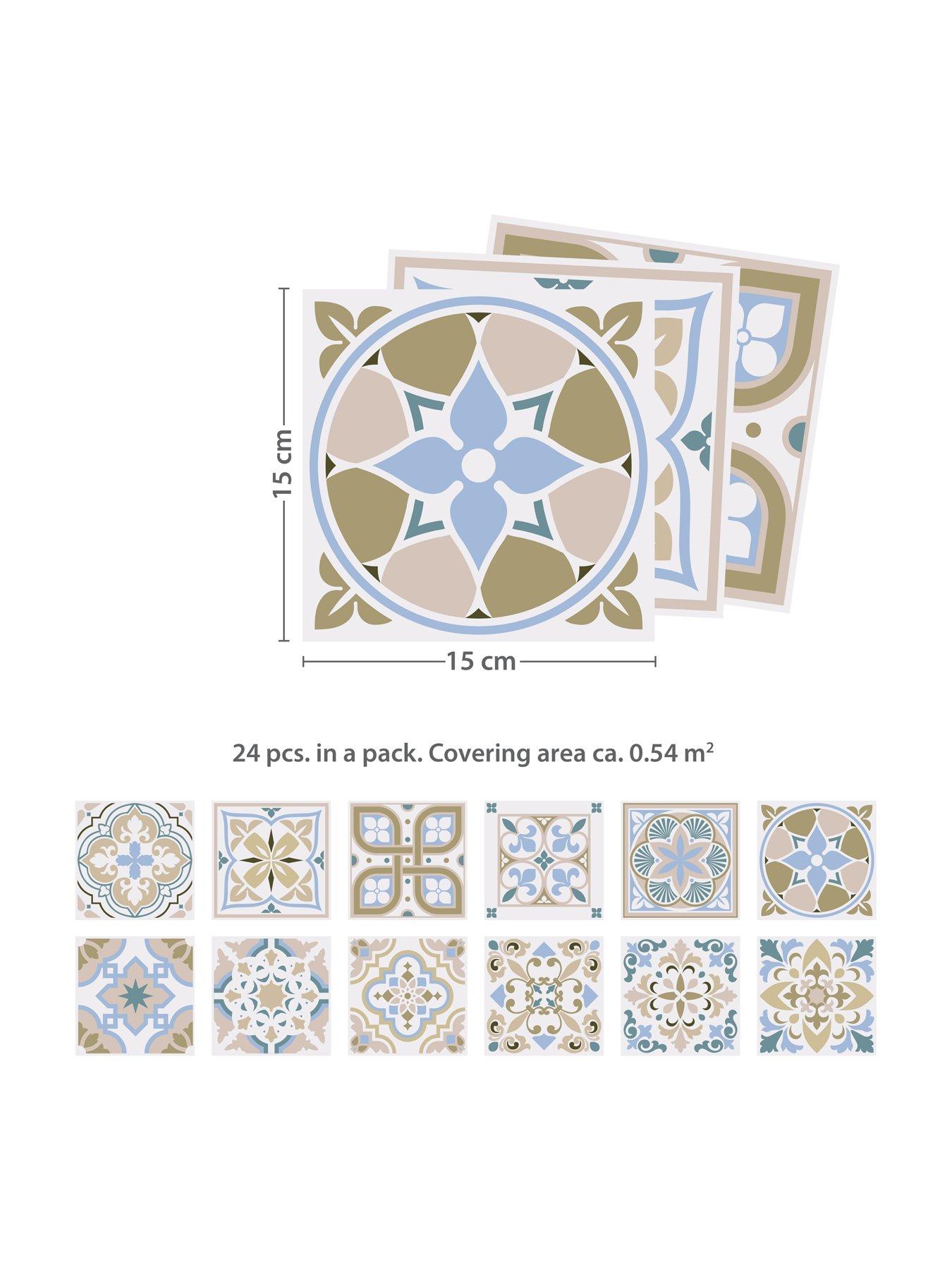 image of walplus-light-sapphire-and-parchment-colour-traditional-spanish-tiles-wall-stickers-15-cm-x-15-cm-24-pcs