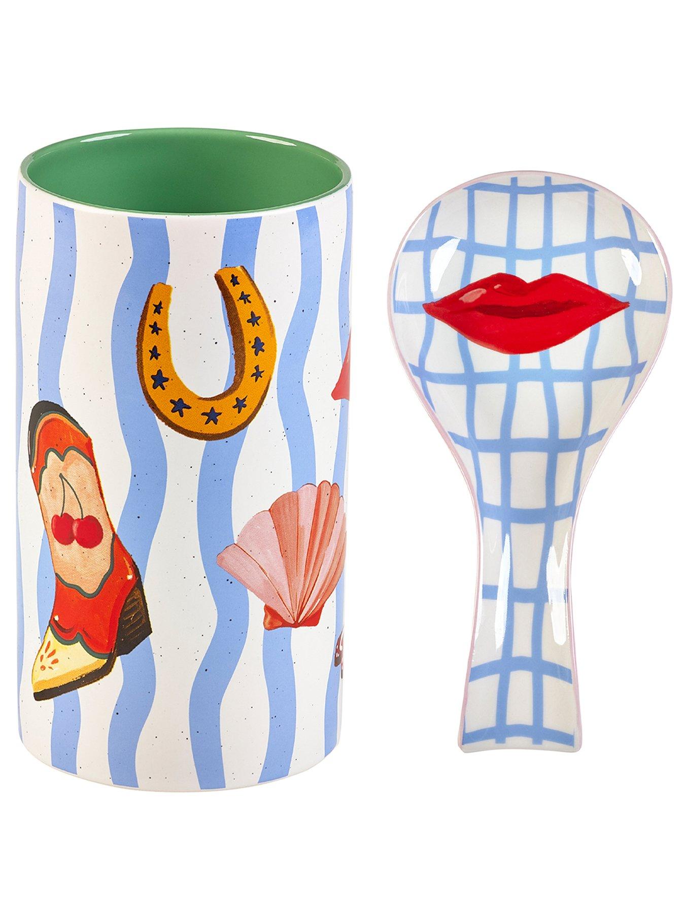  image of eleanor-bowmer-electric-coast-utensil-holder-amp-spoon-rest-set