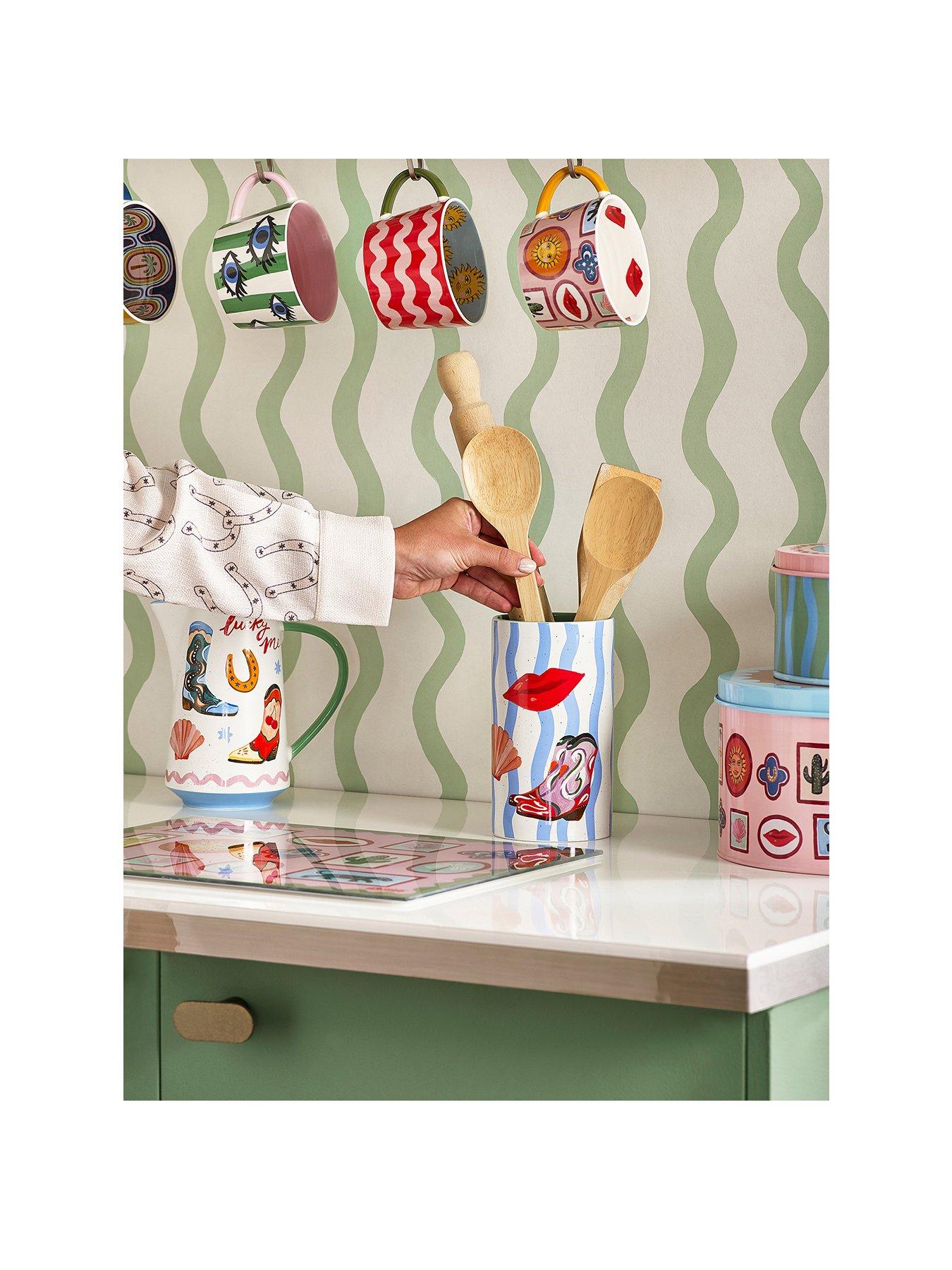  image of eleanor-bowmer-electric-coast-utensil-holder-amp-spoon-rest-set