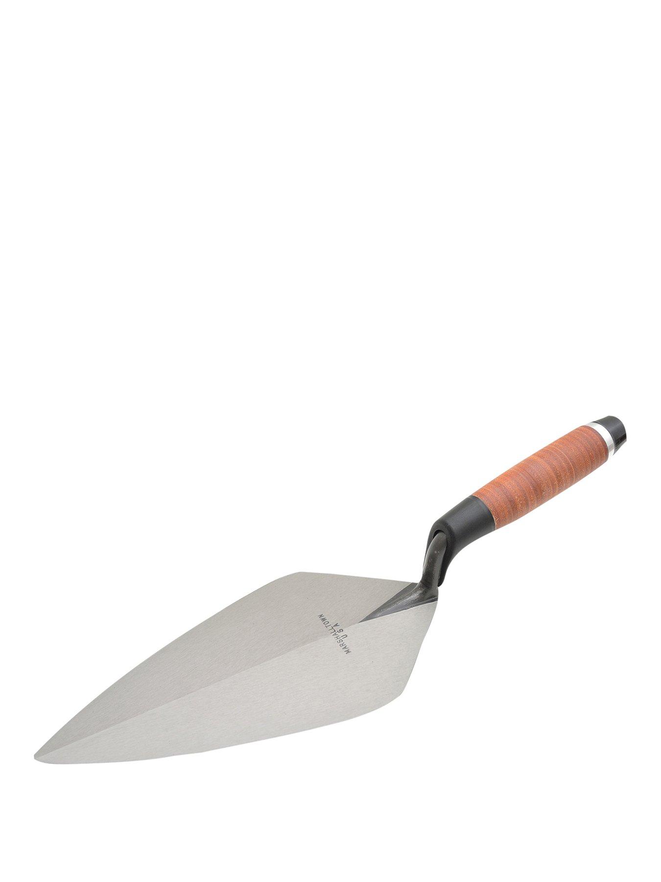  image of marshaltown-34l-wide-london-pattern-brick-trowel-leather-handle-11in