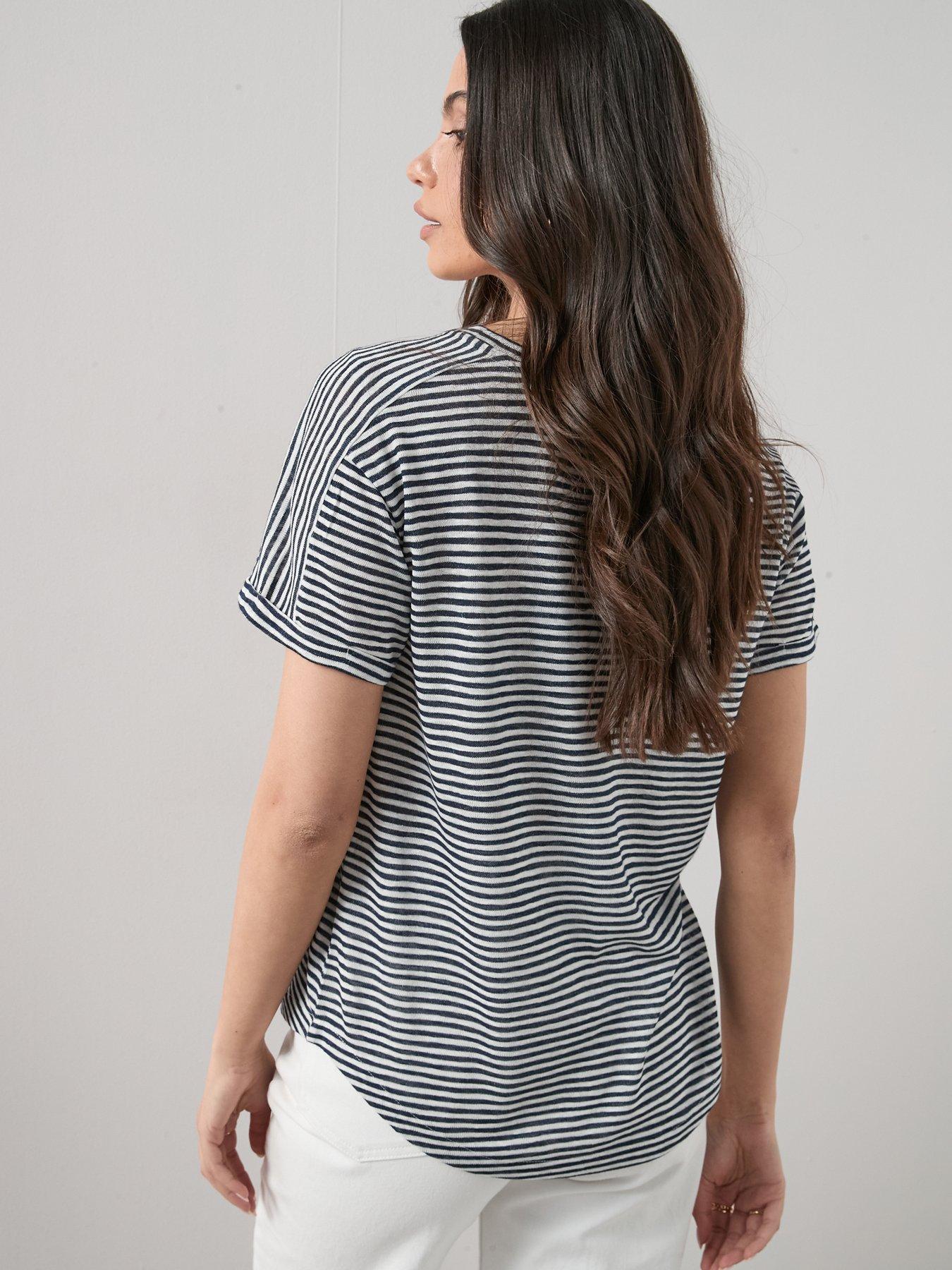 Image 2 of 6 of The Very Collection Navy Stripe Linen Look Tshirt
