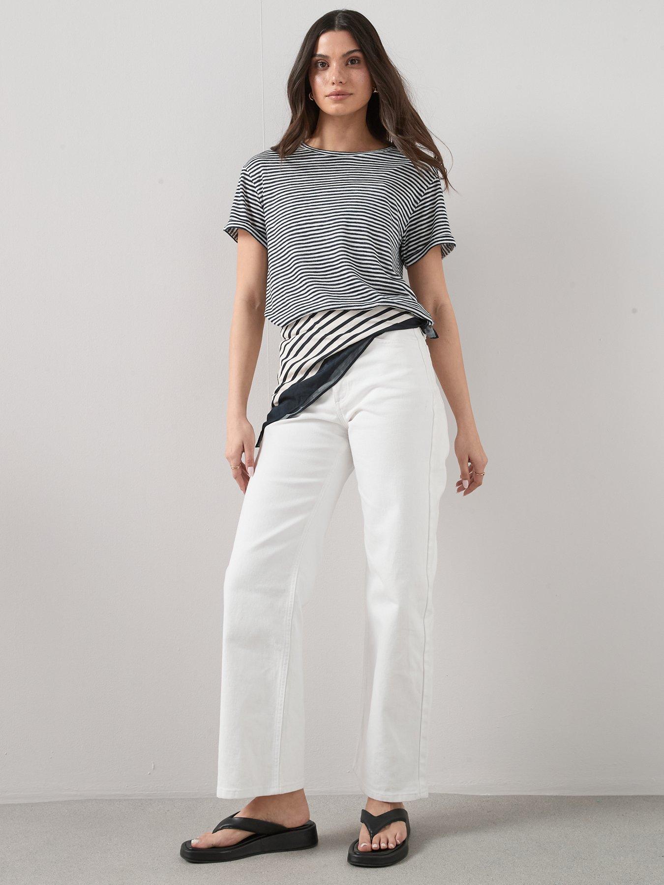 Image 3 of 6 of The Very Collection Navy Stripe Linen Look Tshirt