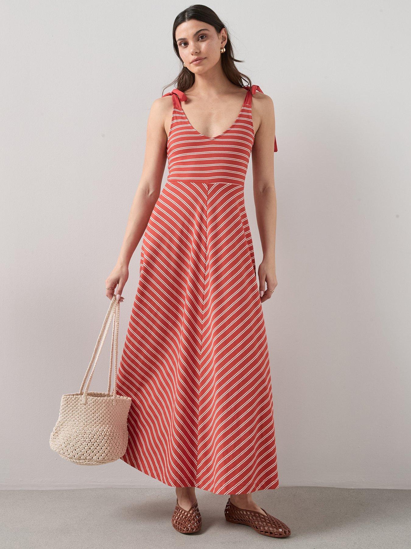 The Very Collection Tie Shoulder Midi Dress - Red Stripe