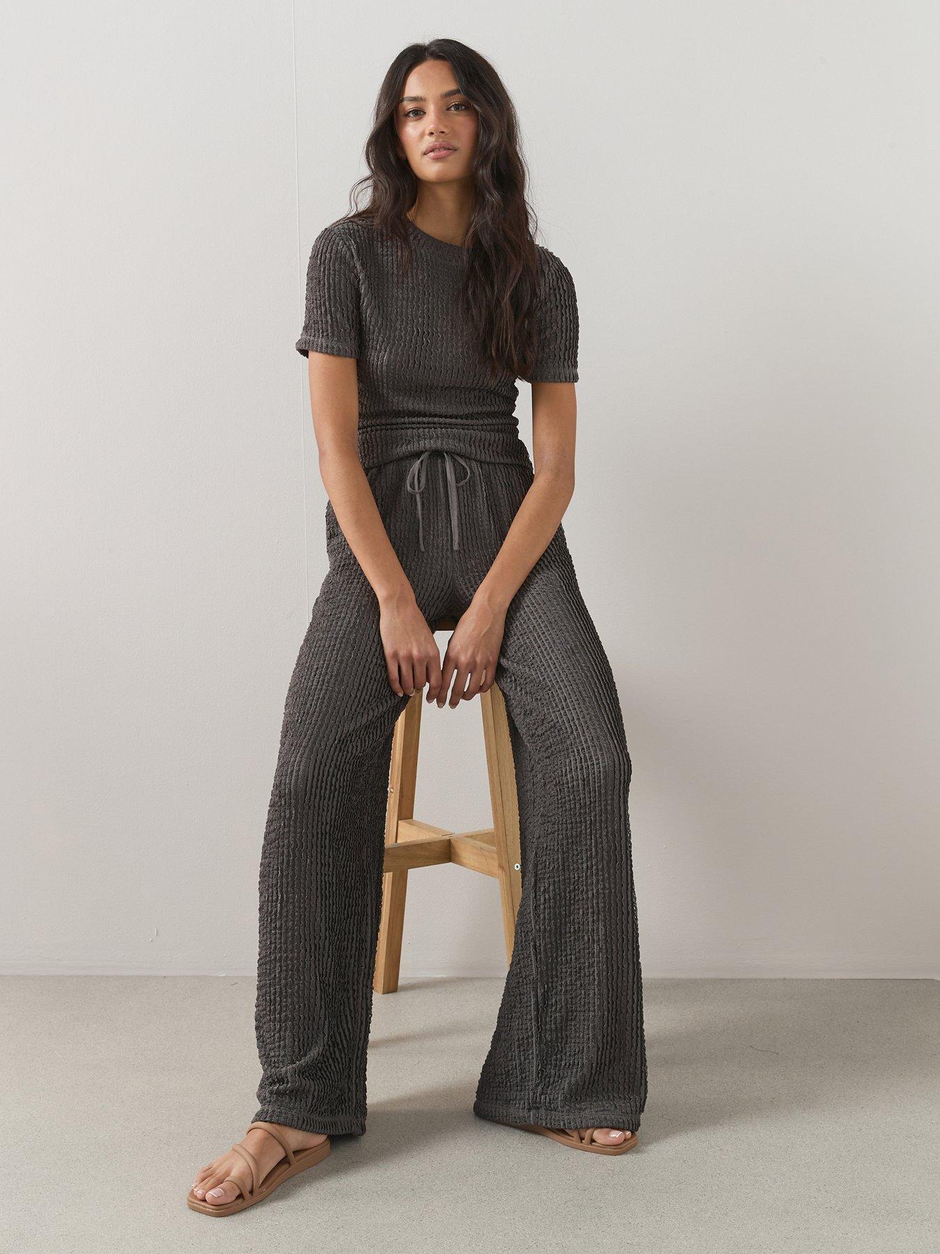 The Very Collection Textured Wide Leg Co-Ord Trousers - Grey
