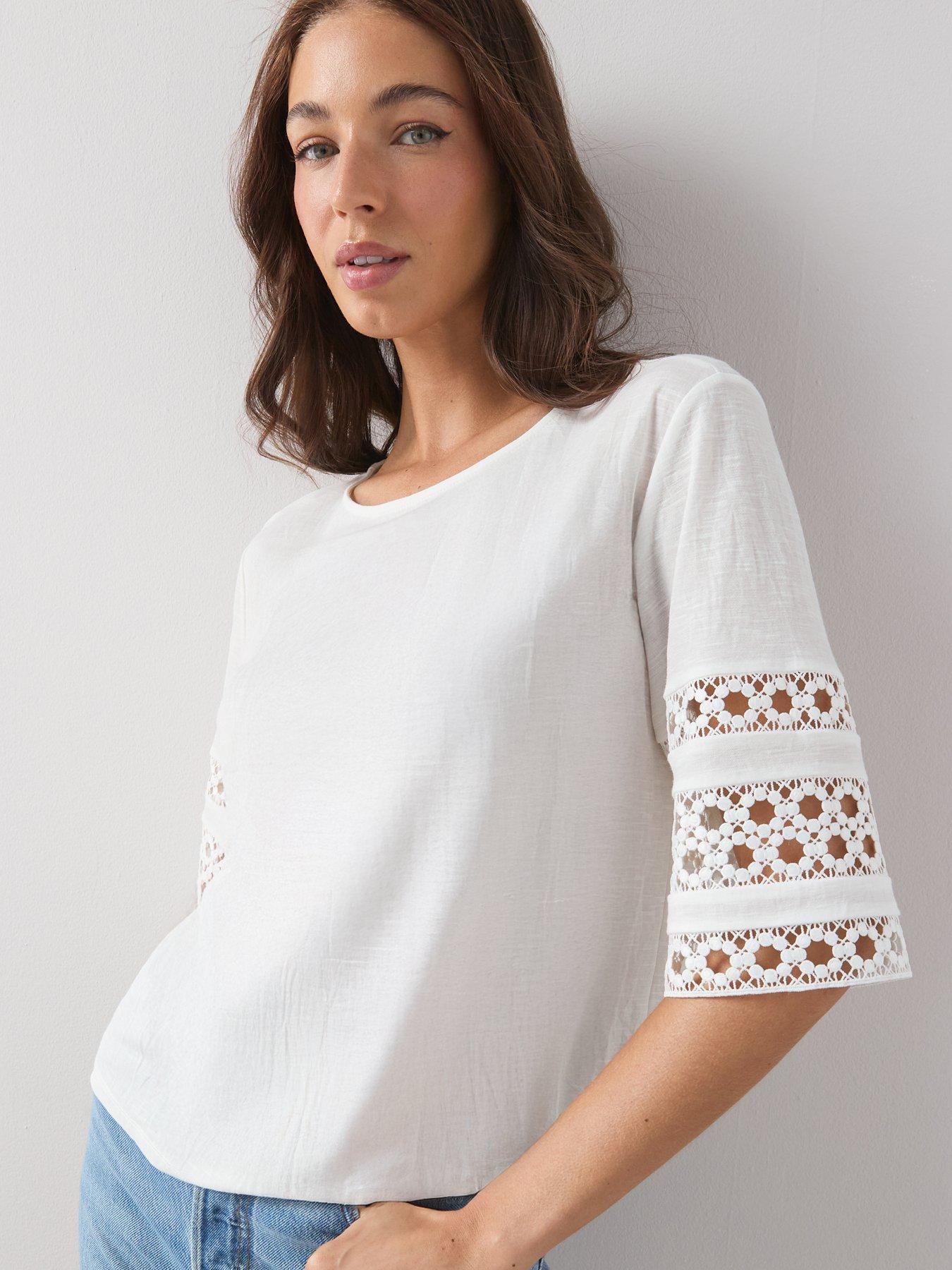 The Very Collection Textured Embroidered Short Sleeve Top - White