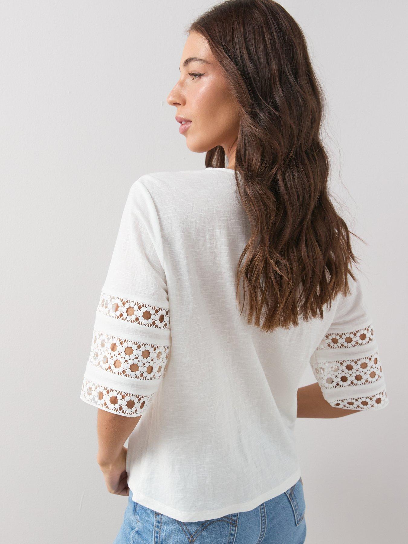 Image 2 of 6 of The Very Collection Textured Embroidered Short Sleeve Top - White