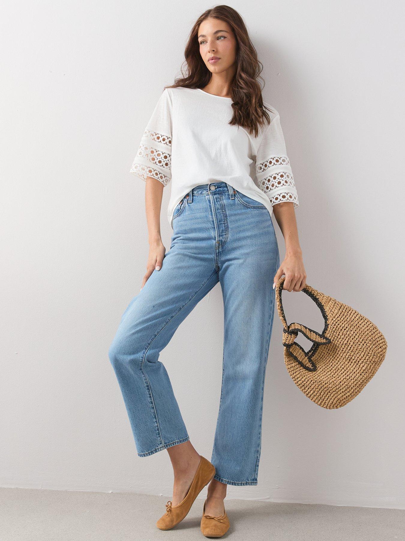 Image 3 of 6 of The Very Collection Textured Embroidered Short Sleeve Top - White