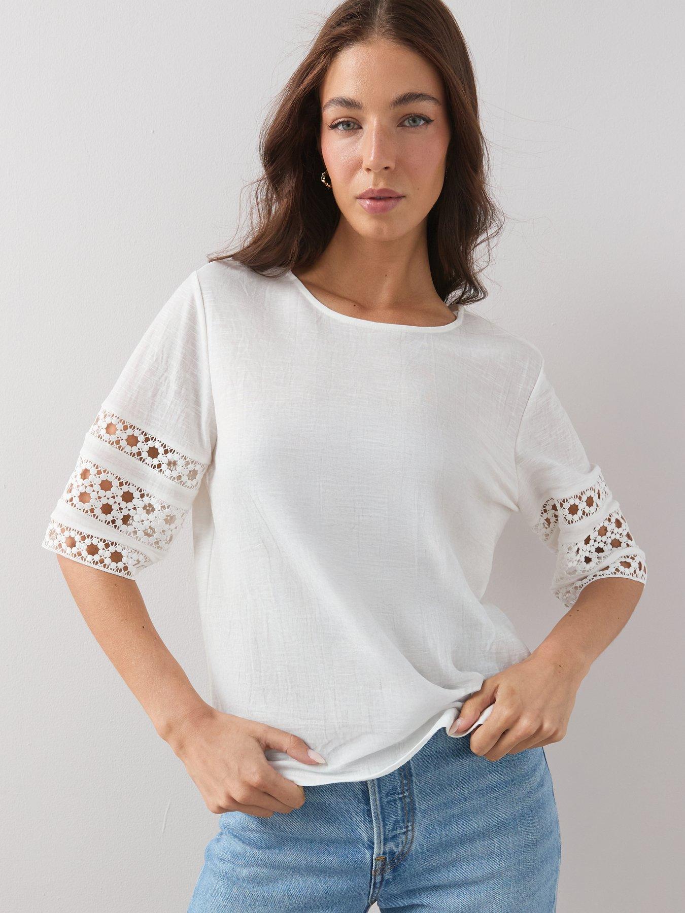 Image 5 of 6 of The Very Collection Textured Embroidered Short Sleeve Top - White