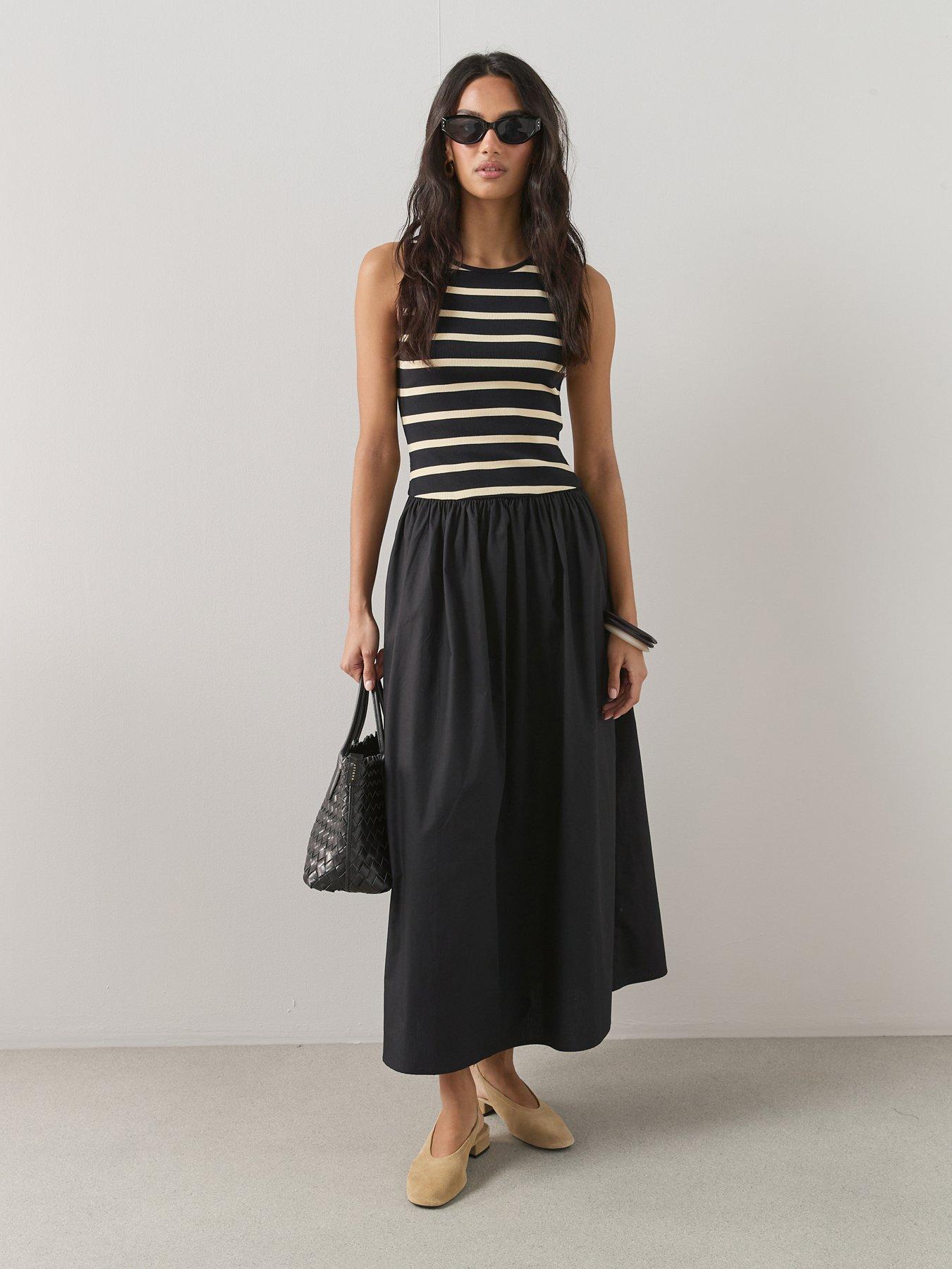  image of the-very-collection-stripe-ribbed-vest-woven-skirt-midi-dress-mono
