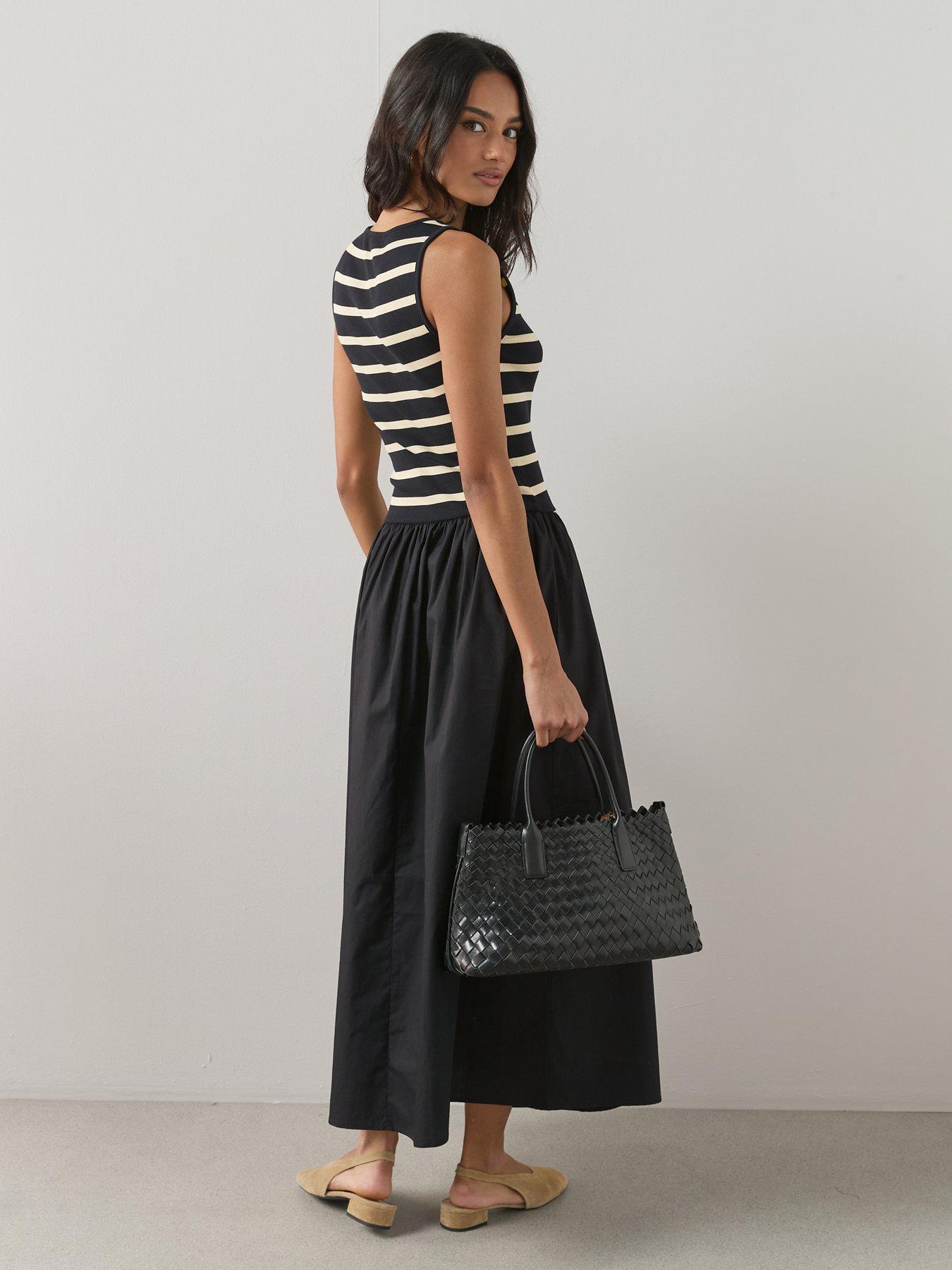  image of the-very-collection-stripe-ribbed-vest-woven-skirt-midi-dress-mono