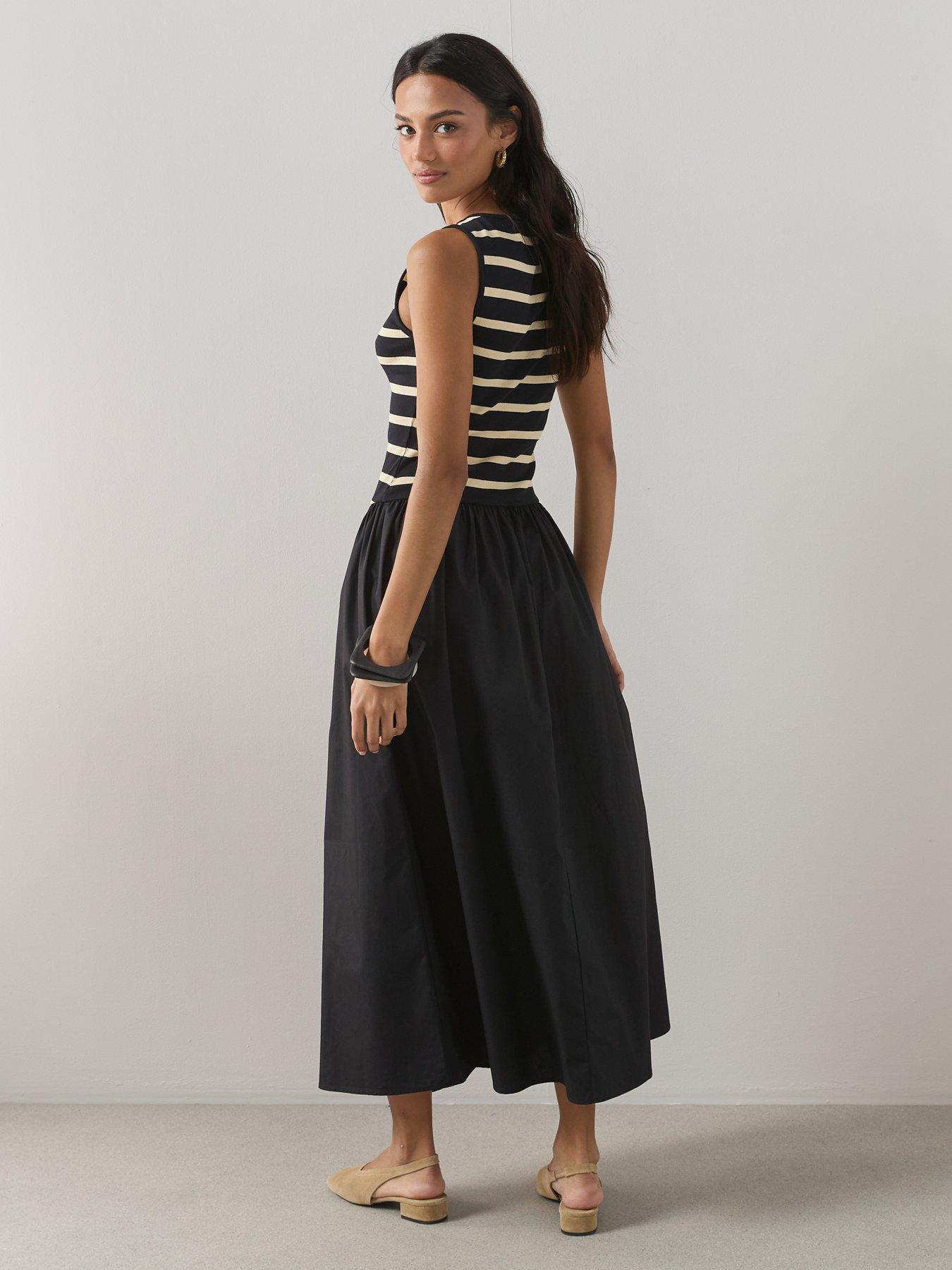  image of the-very-collection-stripe-ribbed-vest-woven-skirt-midi-dress-mono