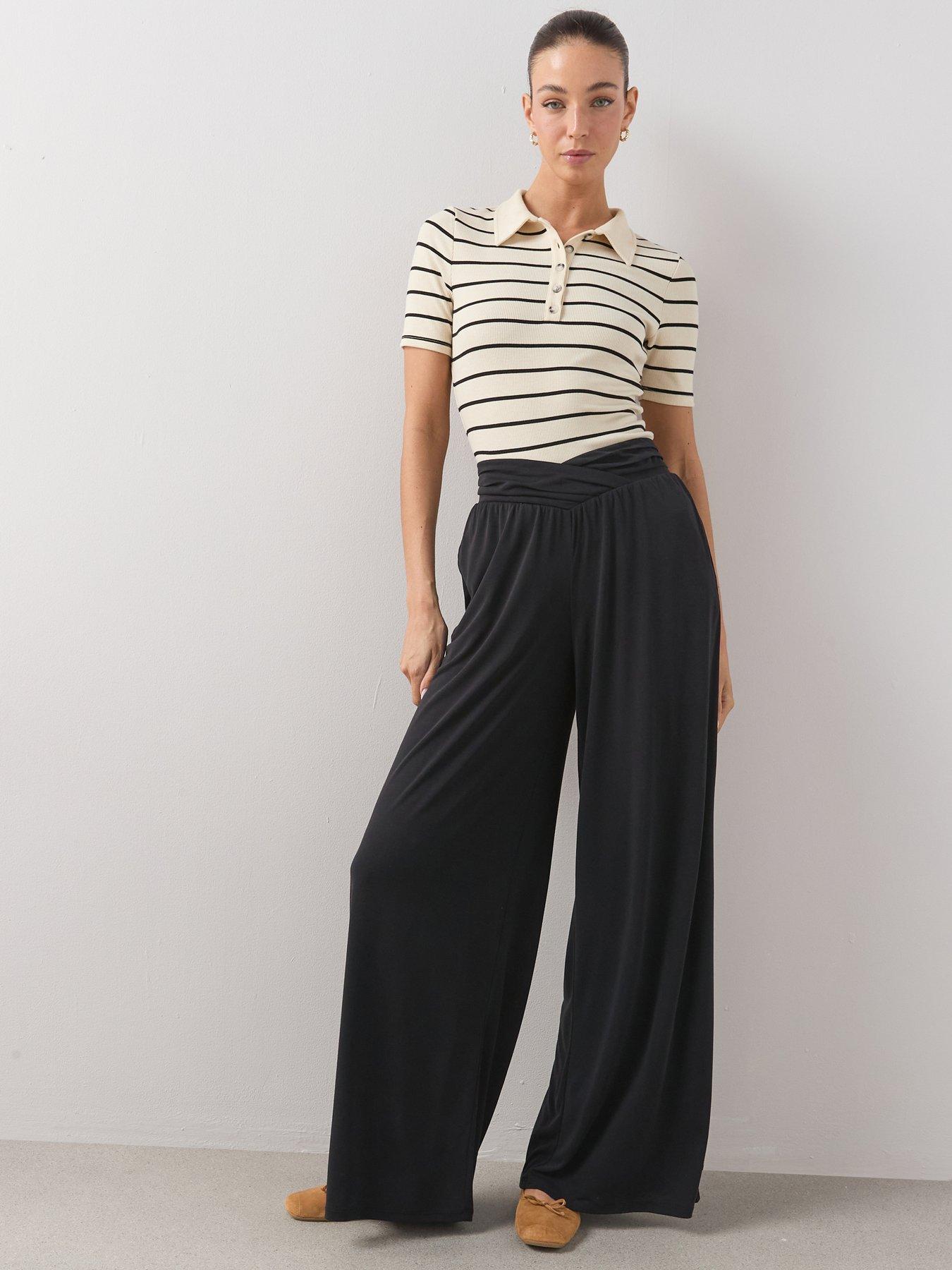 Image 1 of 6 of The Very Collection Waist Detail Wide Leg Trousers - Black