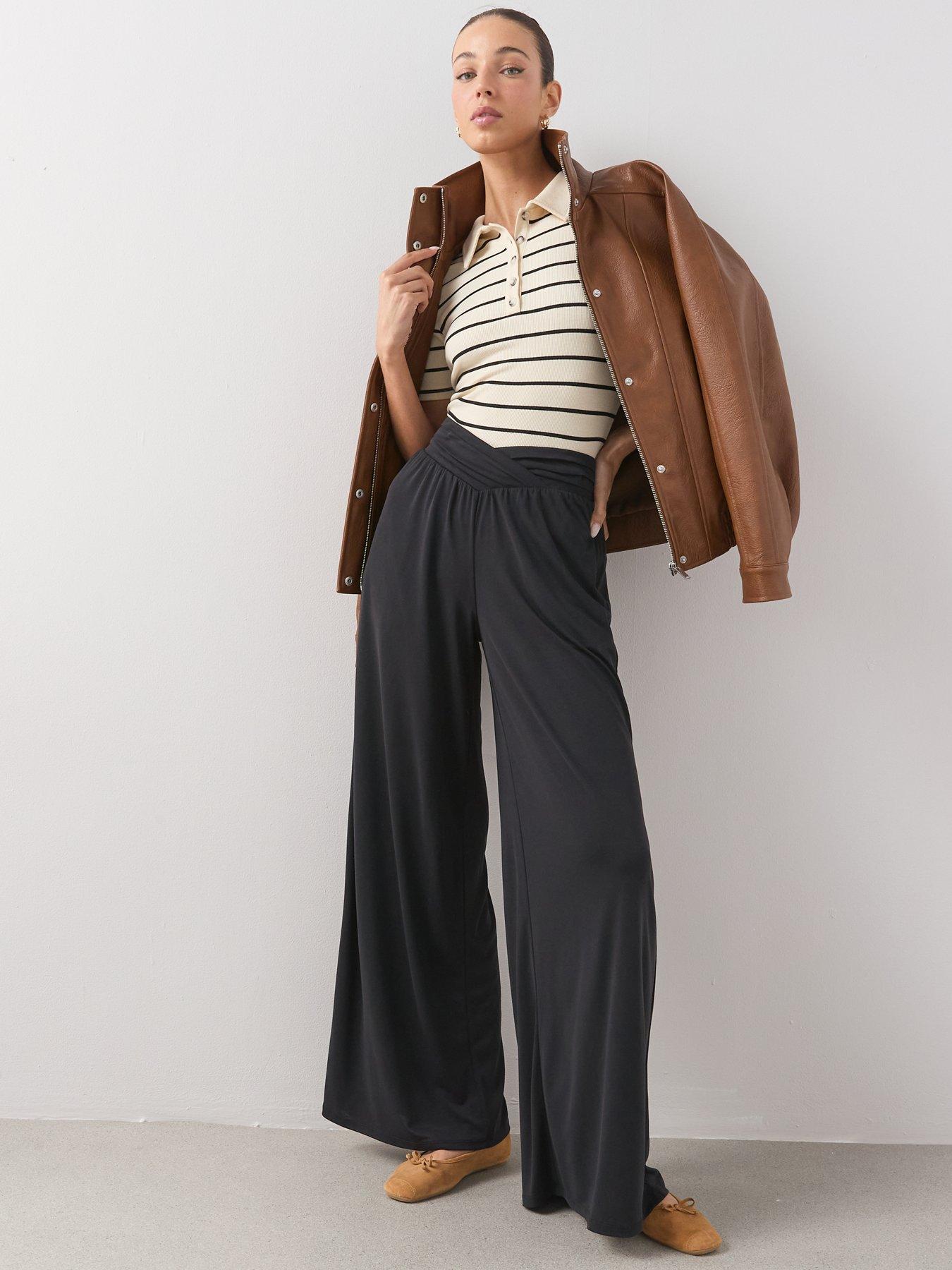 Image 3 of 6 of The Very Collection Waist Detail Wide Leg Trousers - Black