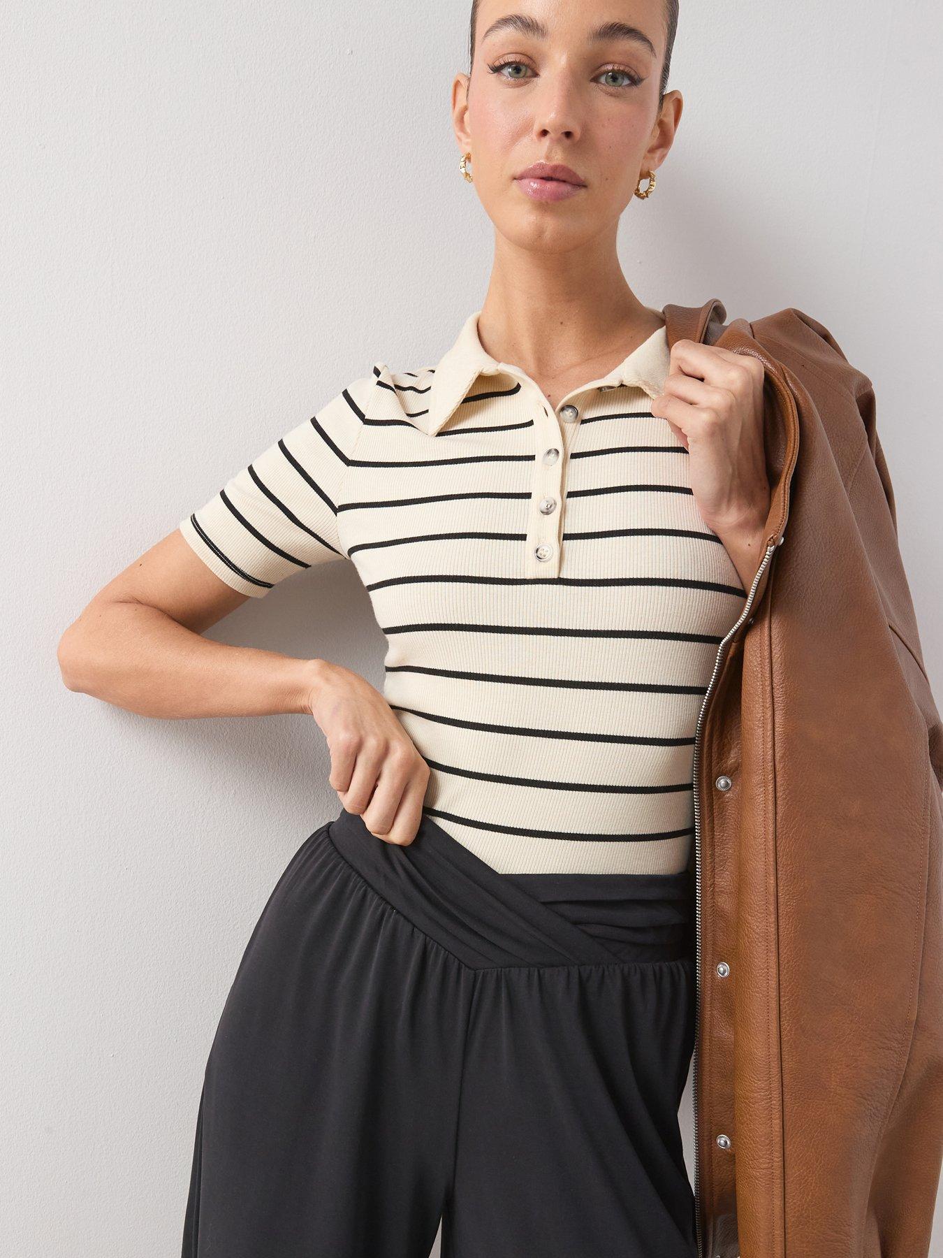 Image 4 of 6 of The Very Collection Waist Detail Wide Leg Trousers - Black