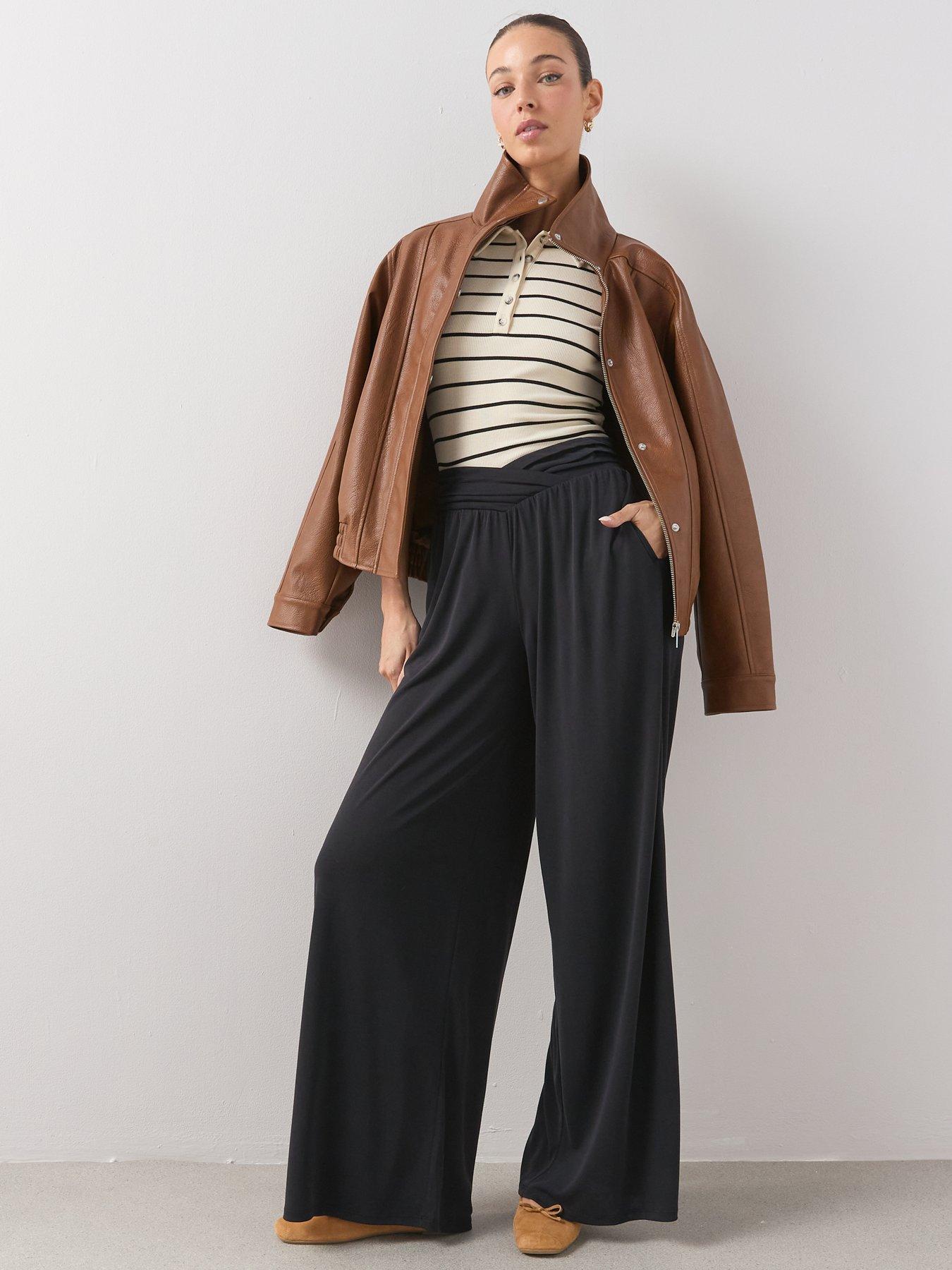 Image 6 of 6 of The Very Collection Waist Detail Wide Leg Trousers - Black