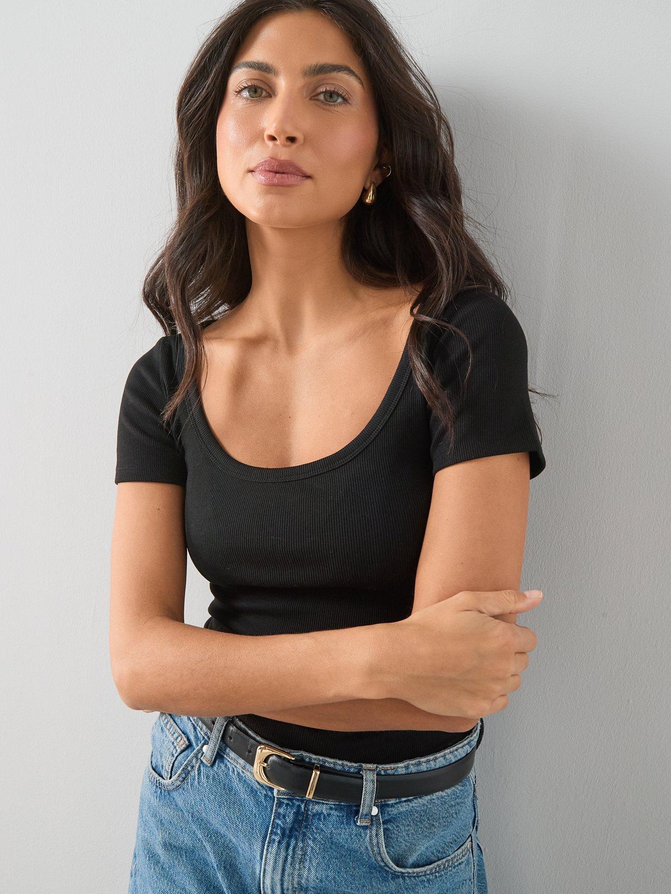  image of the-very-collection-stretch-rib-scoop-neck-t-shirt-black