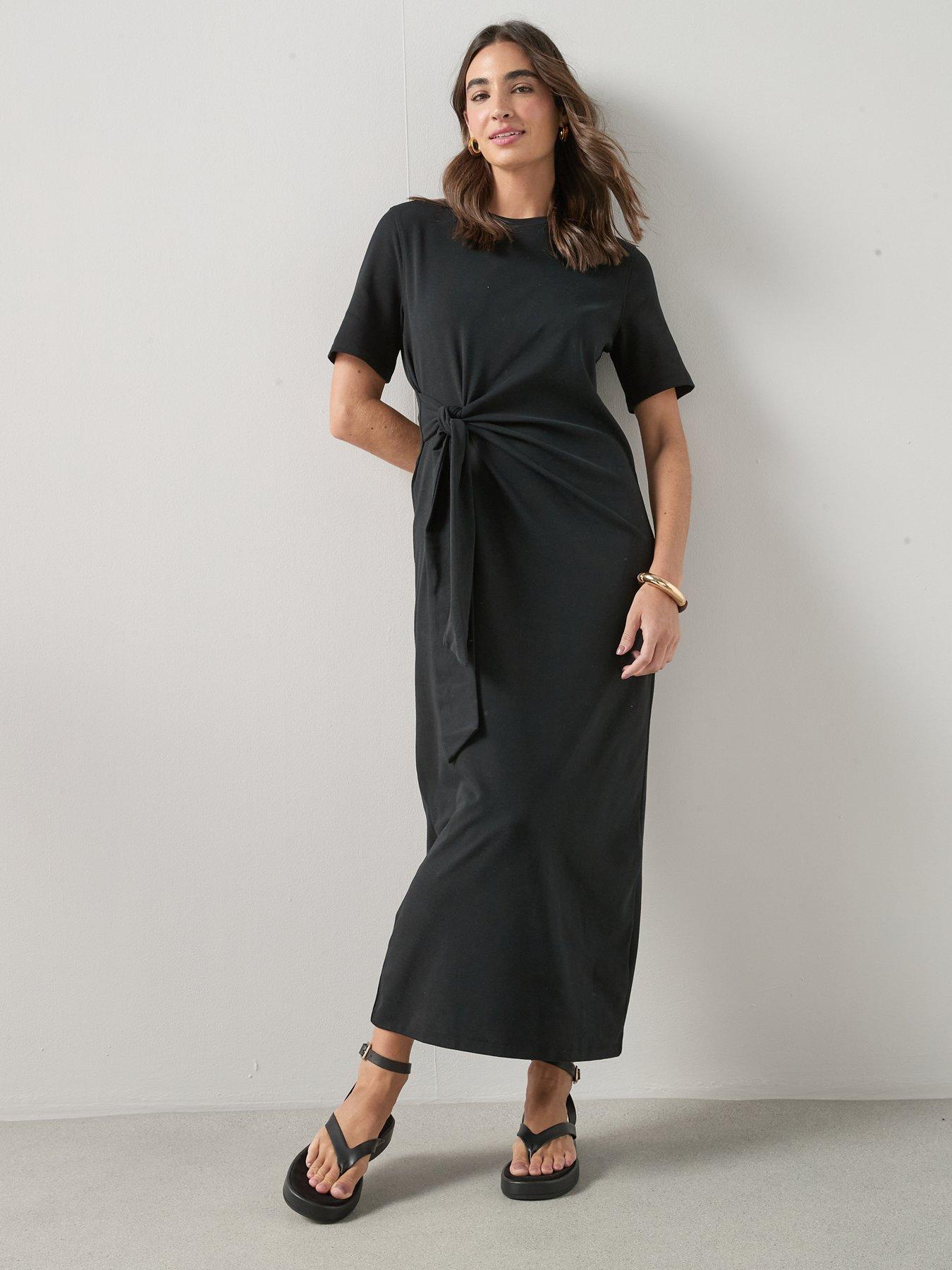 Image 6 of 6 of The Very Collection Tie Waist Midi Dress - Black