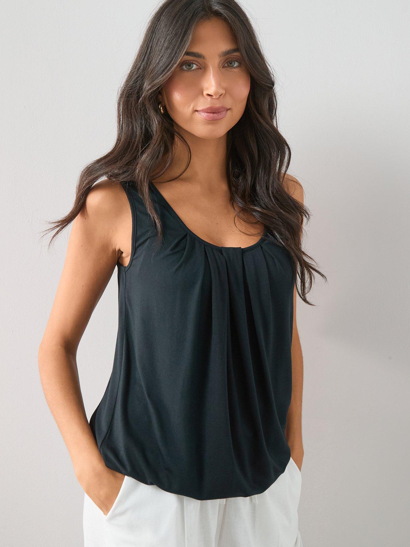  image of the-very-collection-stretch-bubble-hem-vest-black