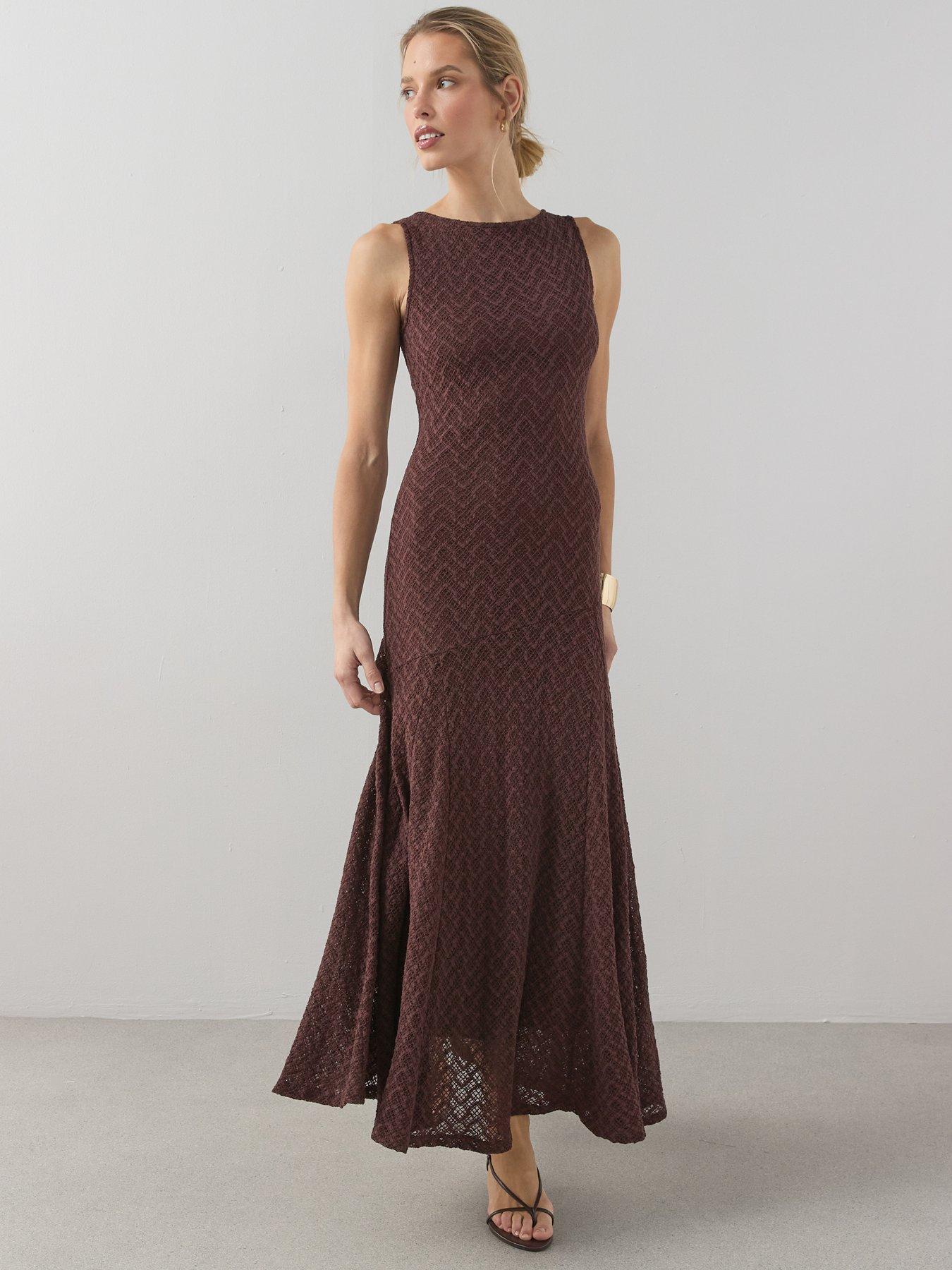 The Very Collection Sleeveless Crochet Lace Maxi Dress - Brown