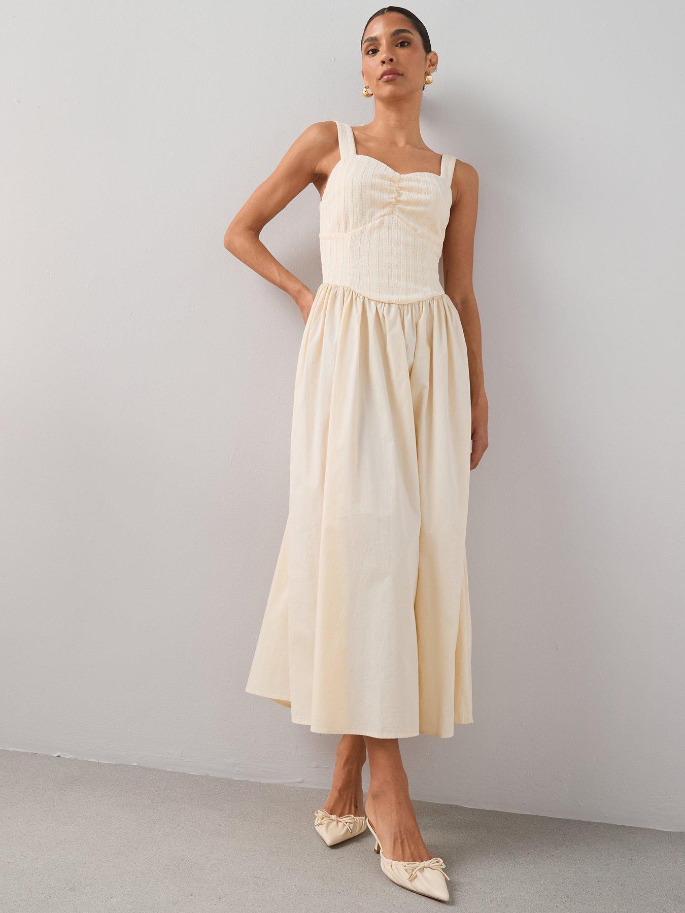 The Very Collection Textured Strappy Woven Mix Dress - Cream