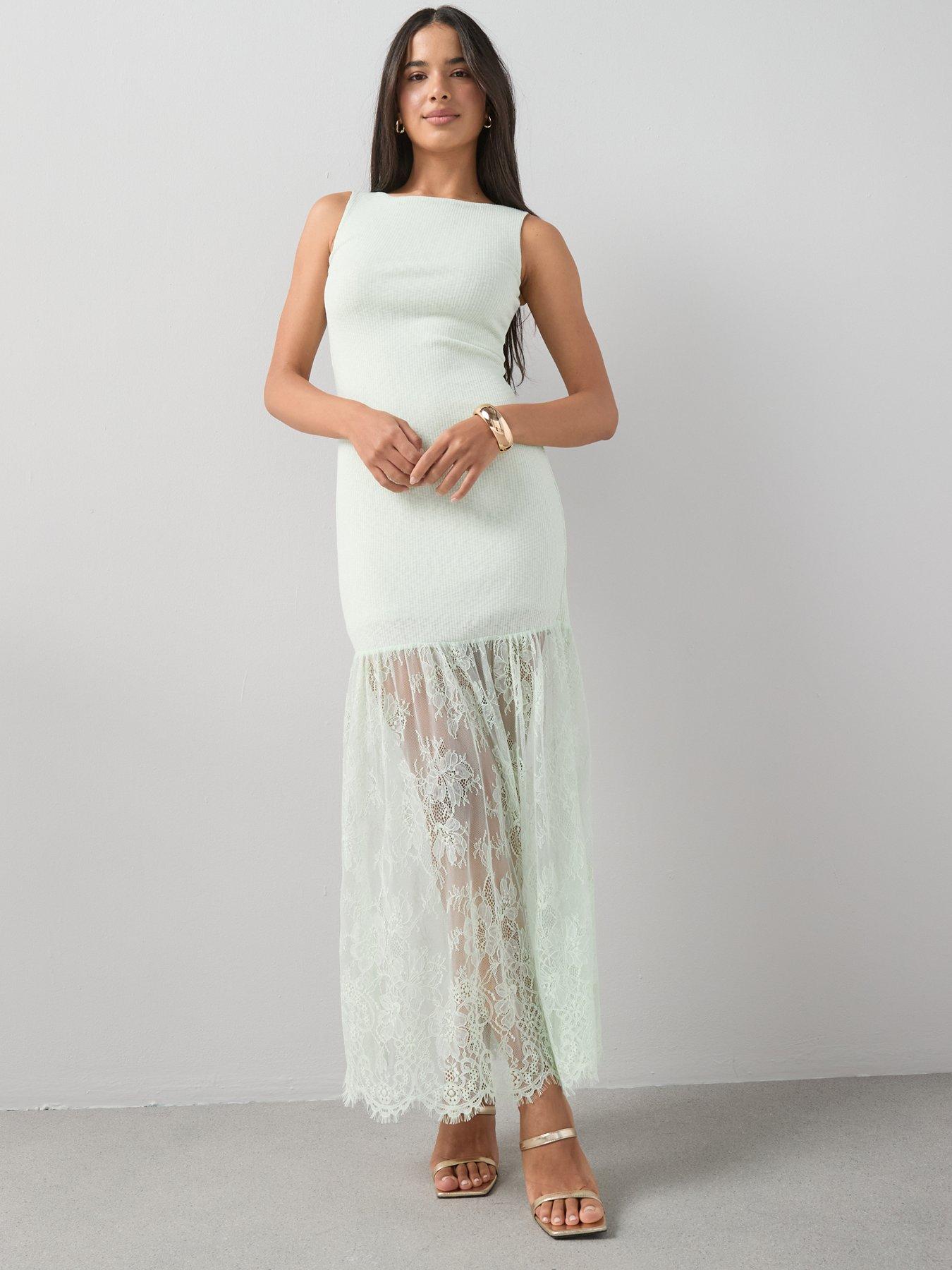 The Very Collection Lace Skirt Midaxi Dress - Green