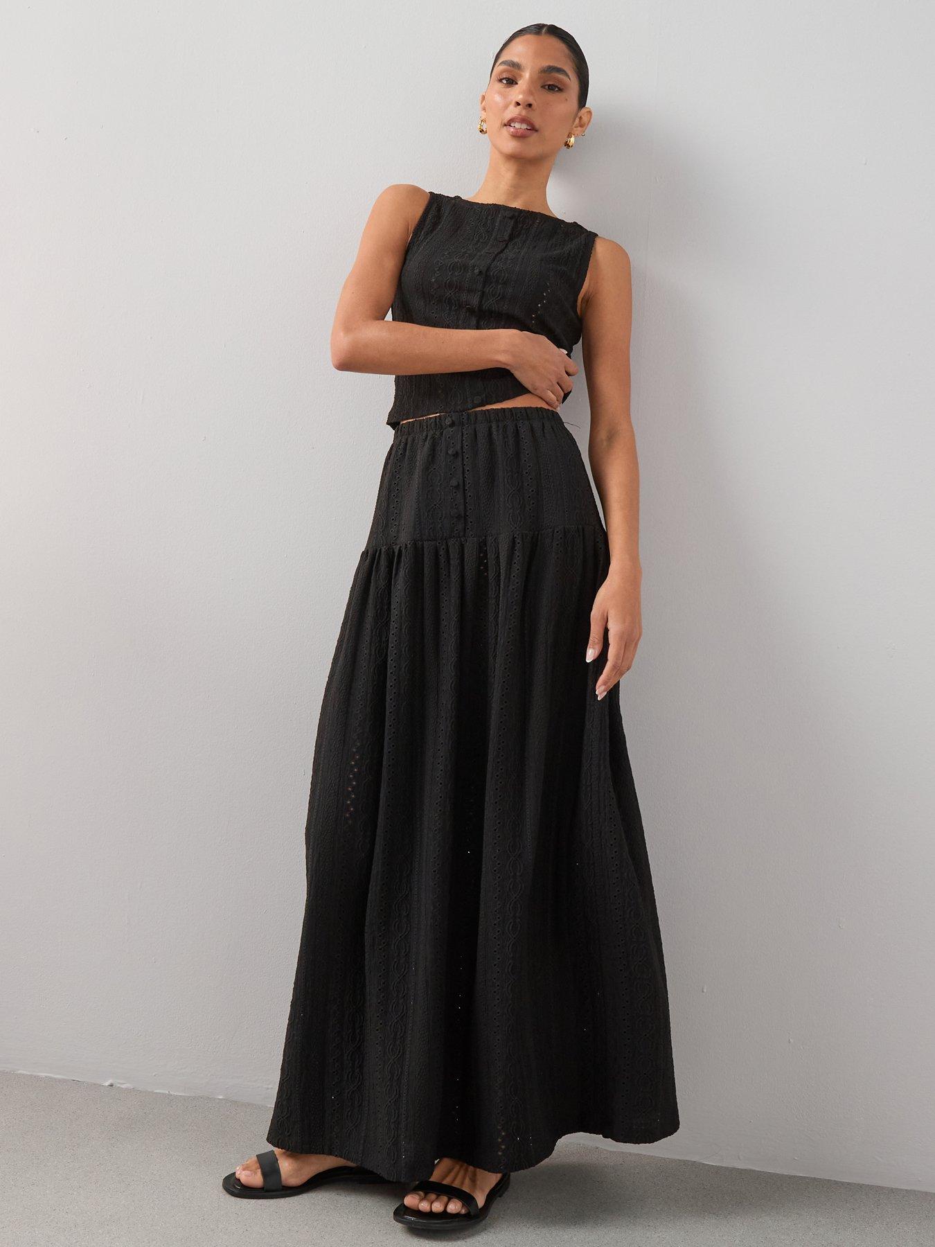 The Very Collection Button Co-Ord Maxi Skirt - Black