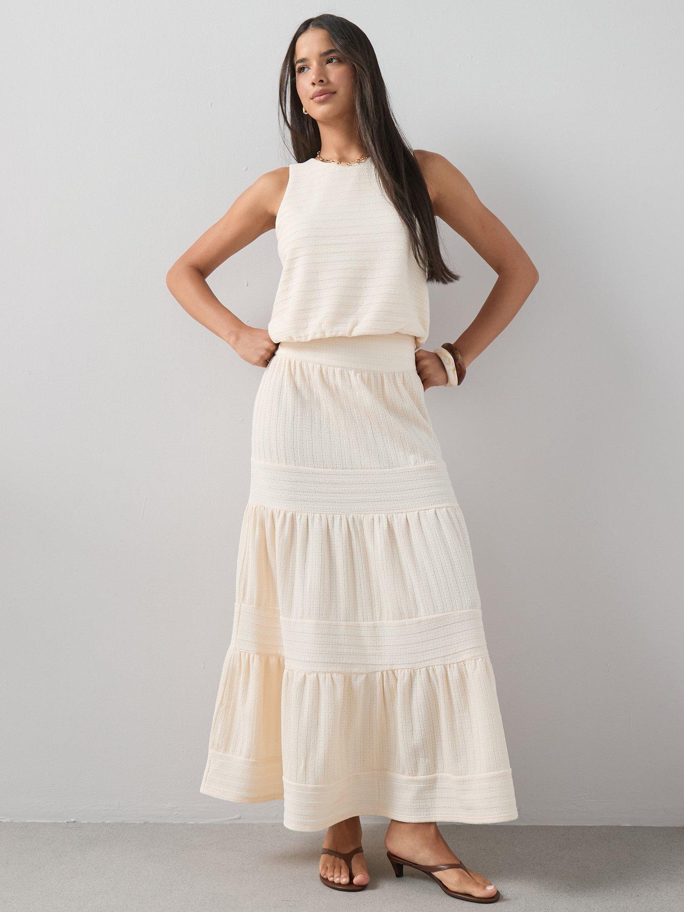 The Very Collection Textured Tiered Co-Ord Maxi Skirt - Cream