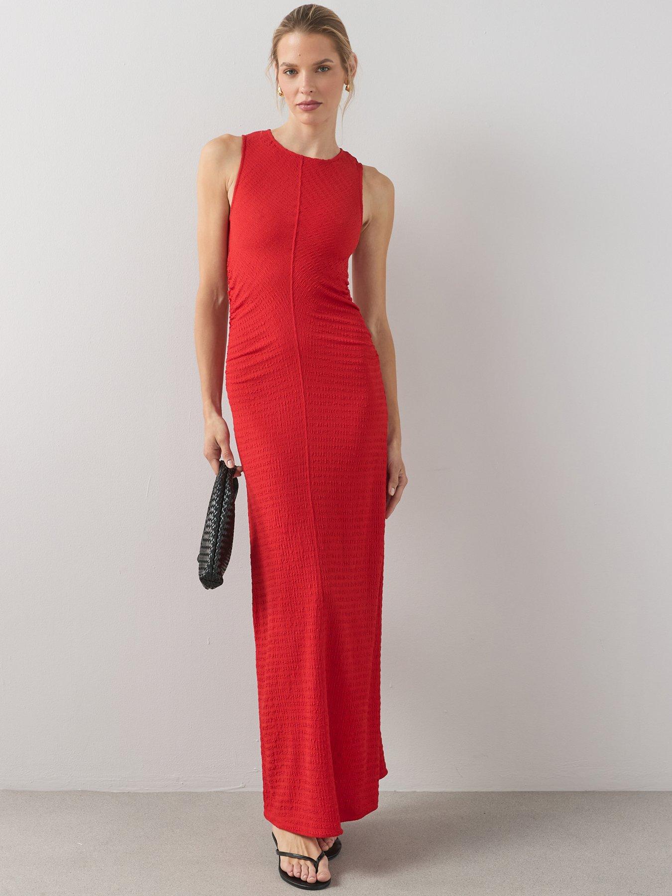 The Very Collection Ruched Side Textured Maxi Dress - Red