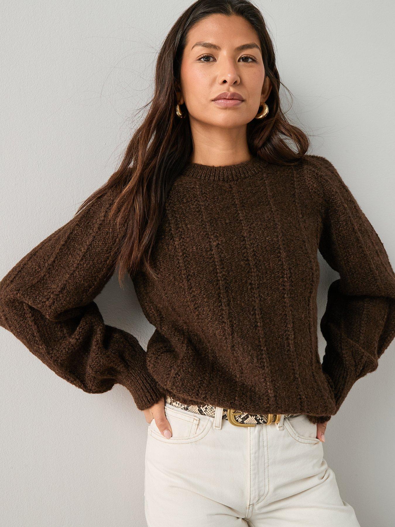 The Very Collection Stitch Detail Crew Neck Jumper - Brown