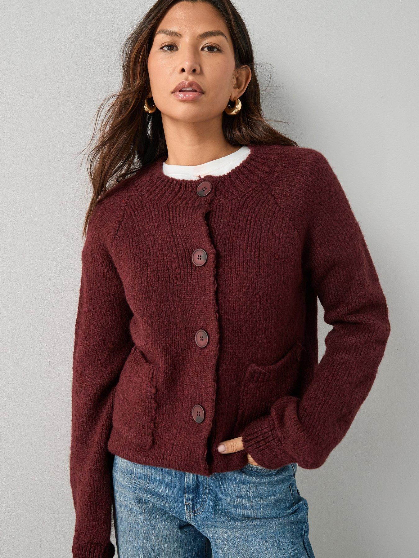 The Very Collection Crew Neck Cardigan With Wool - Burgundy