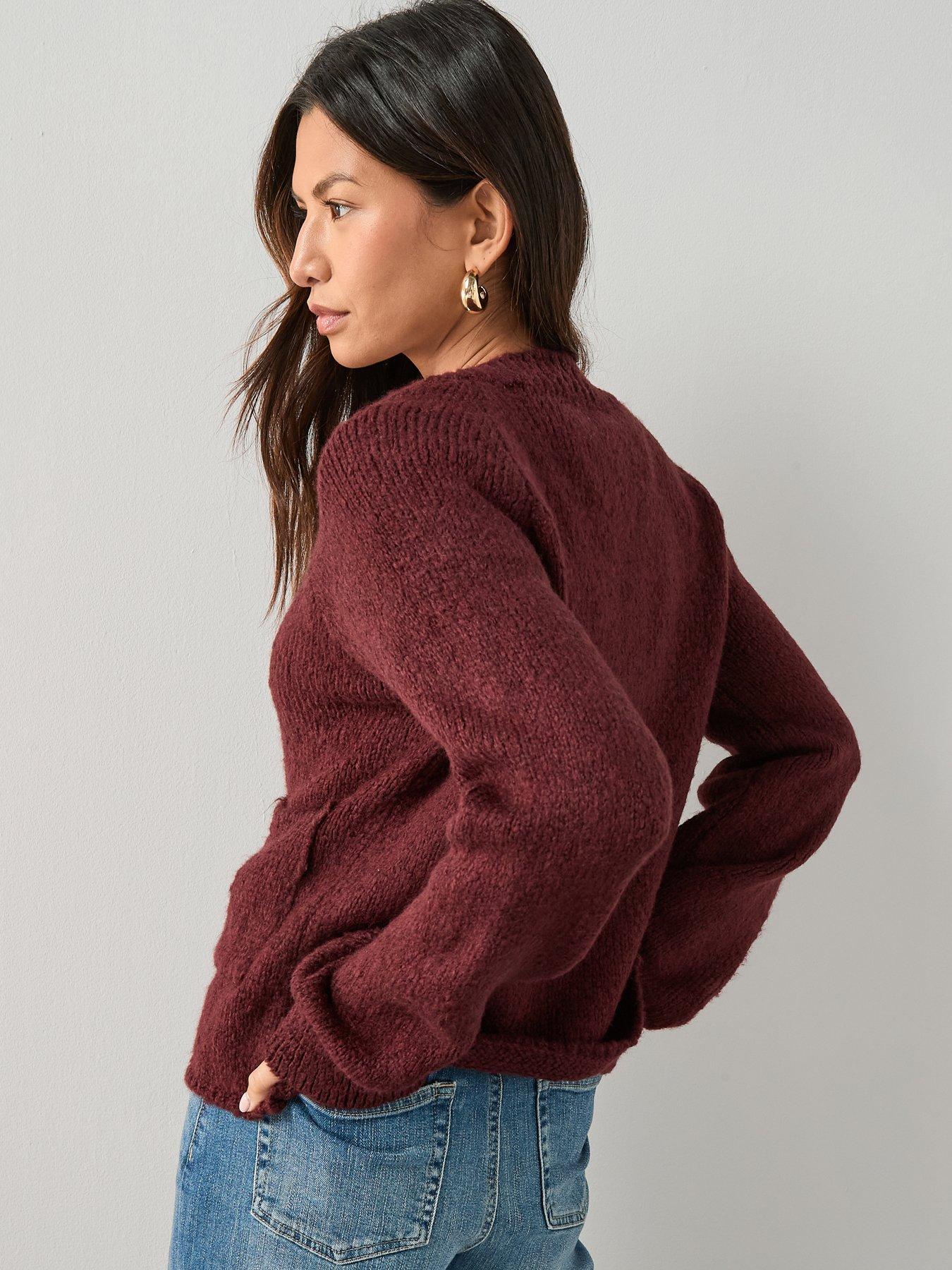 Image 2 of 6 of The Very Collection Crew Neck Cardigan With Wool - Burgundy