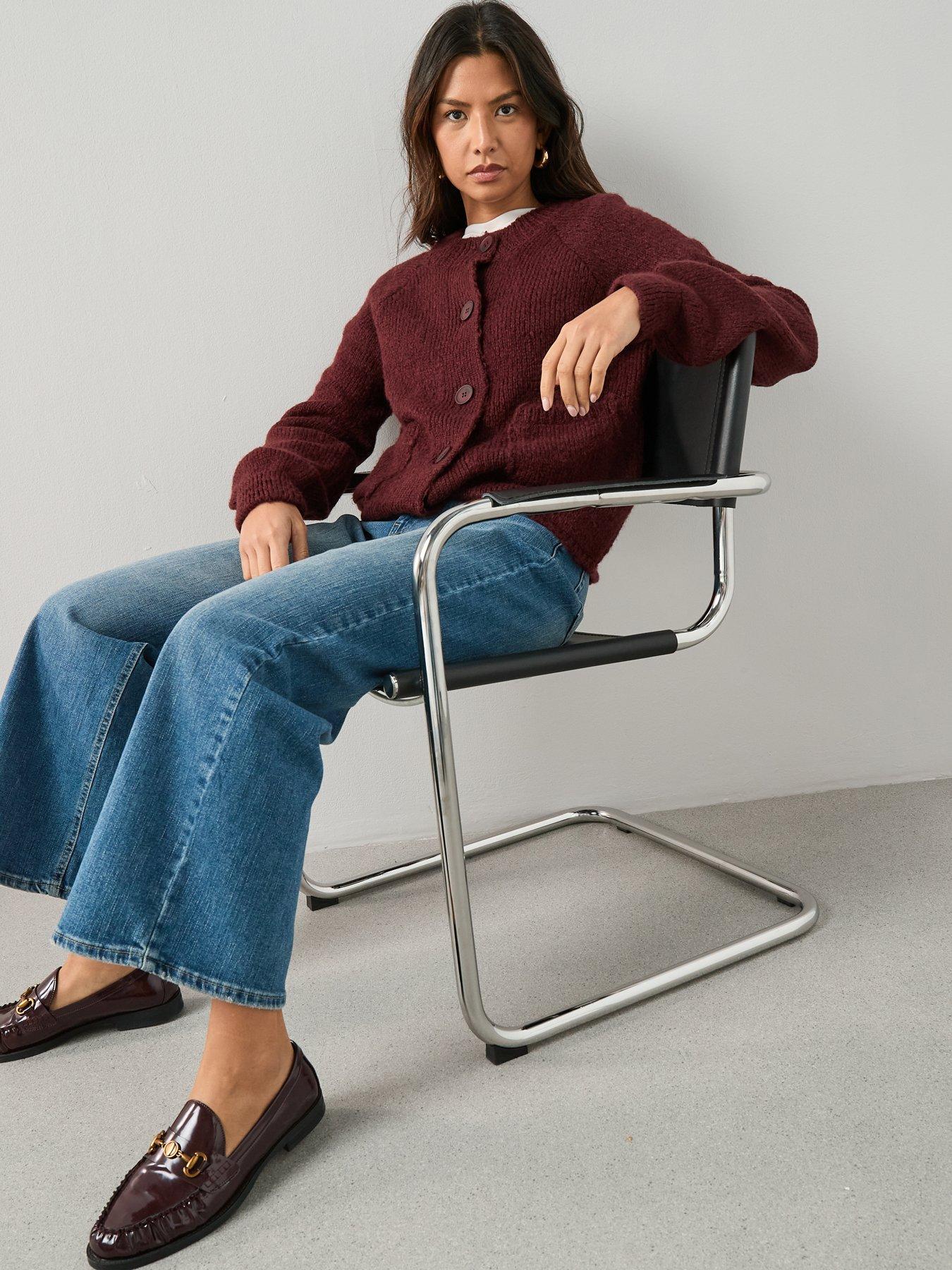Image 5 of 6 of The Very Collection Crew Neck Cardigan With Wool - Burgundy