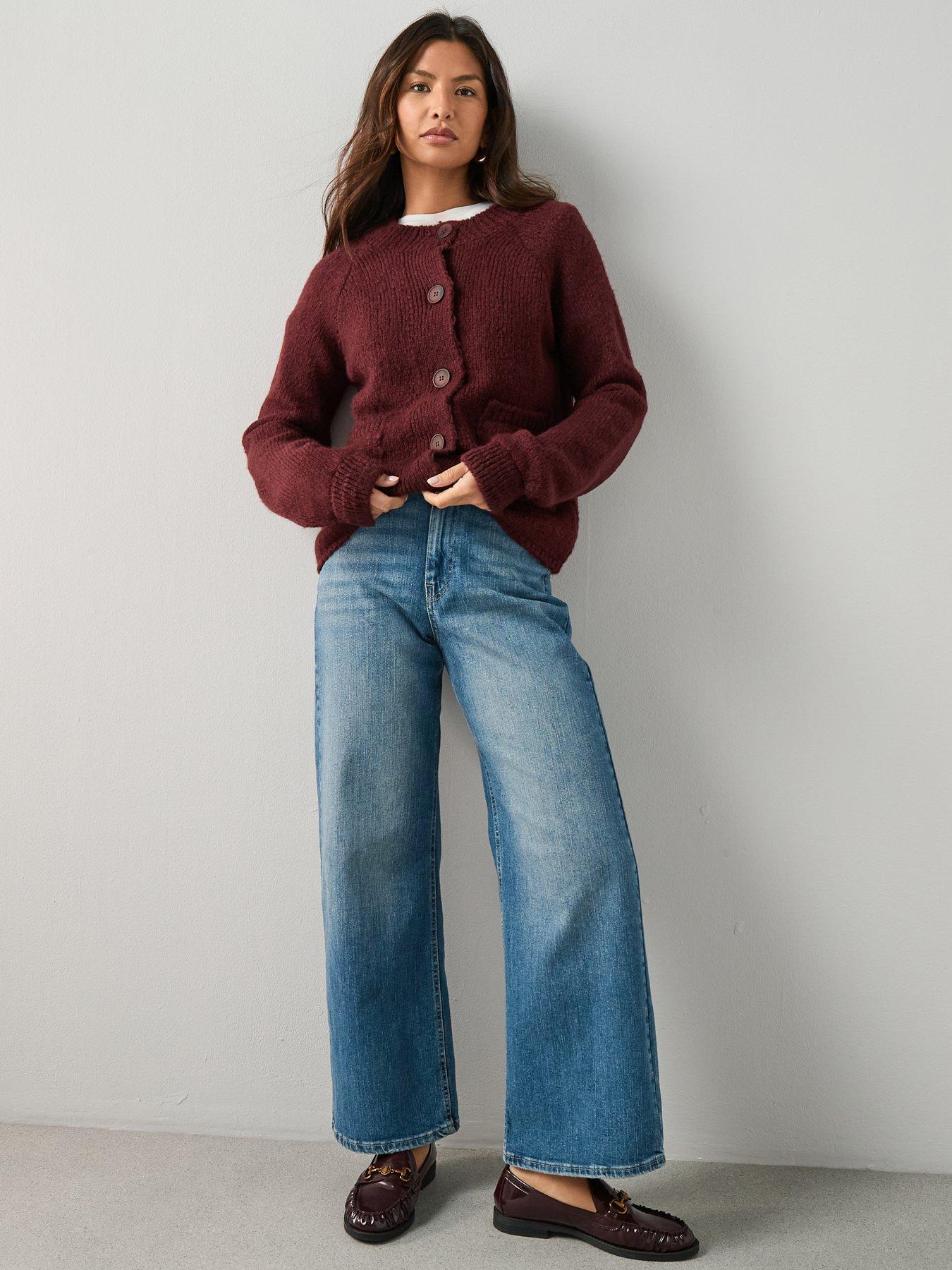 Image 6 of 6 of The Very Collection Crew Neck Cardigan With Wool - Burgundy