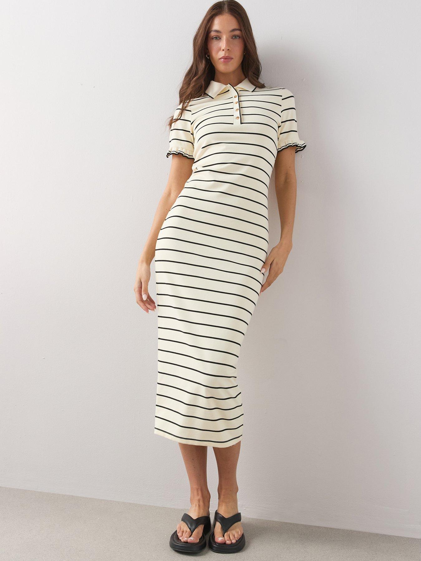 The Very Collection Short Sleeve Stripe Polo Midi Dress - Mono