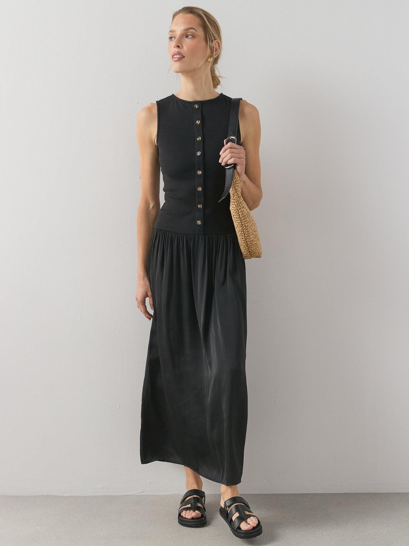 Image 3 of 6 of The Very Collection Button Front Ribbed Maxi Dress - Black