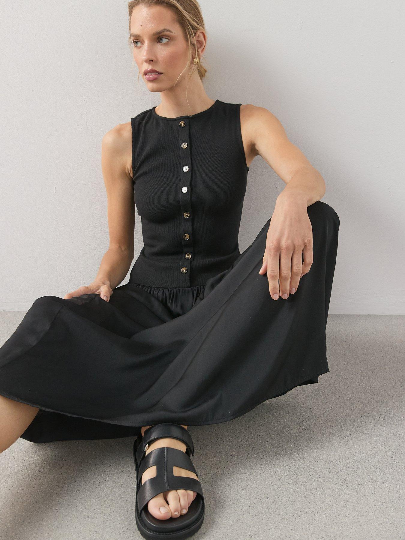 Image 5 of 6 of The Very Collection Button Front Ribbed Maxi Dress - Black