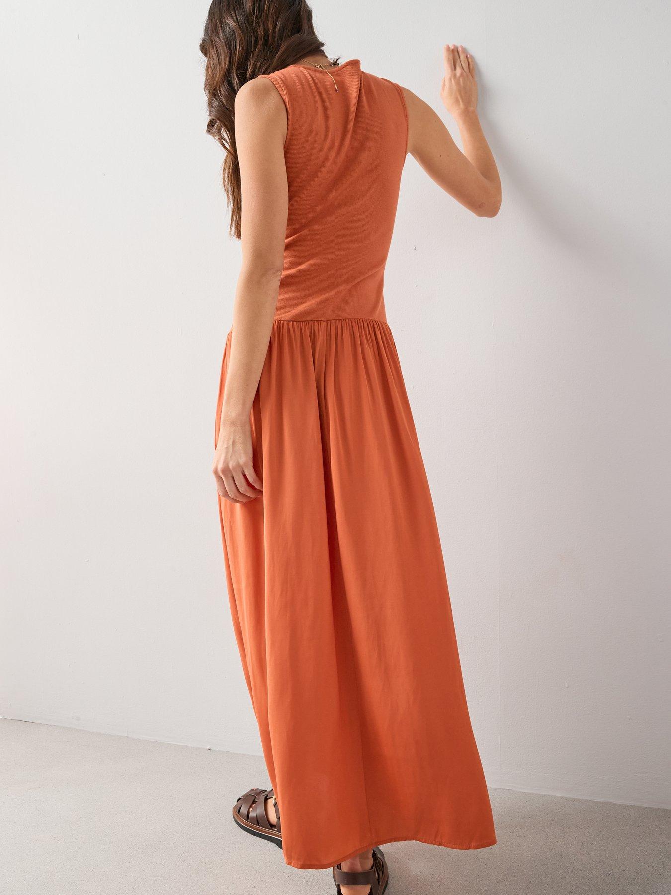  image of the-very-collection-button-through-ribbed-maxi-dress-orange