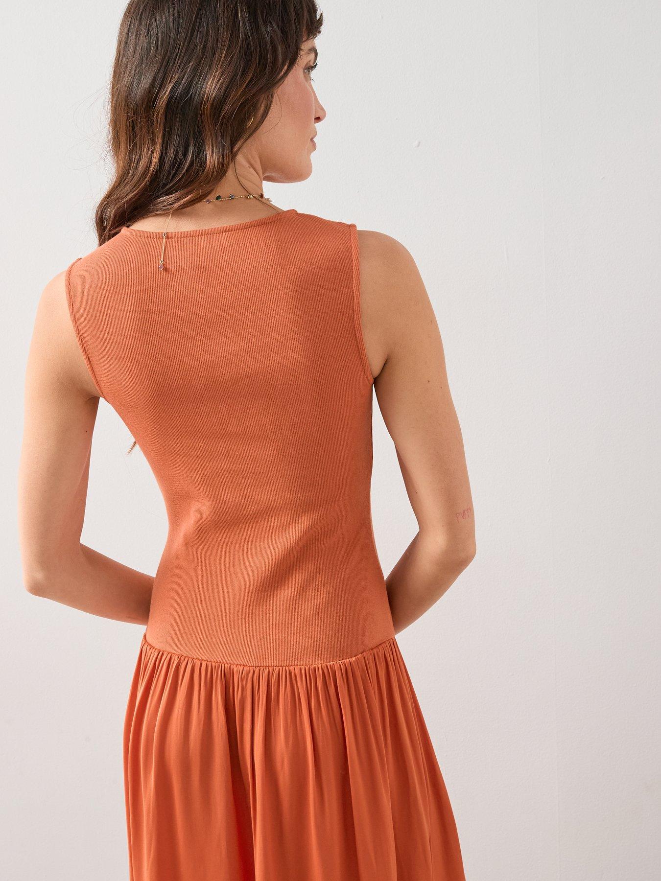  image of the-very-collection-button-through-ribbed-maxi-dress-orange