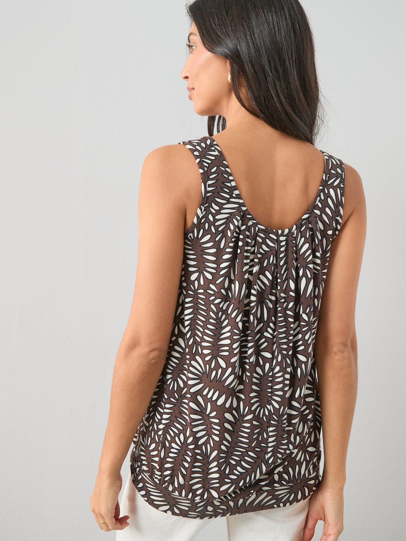 stillFront image of the-very-collection-printed-stretch-bubble-hem-vest-brown
