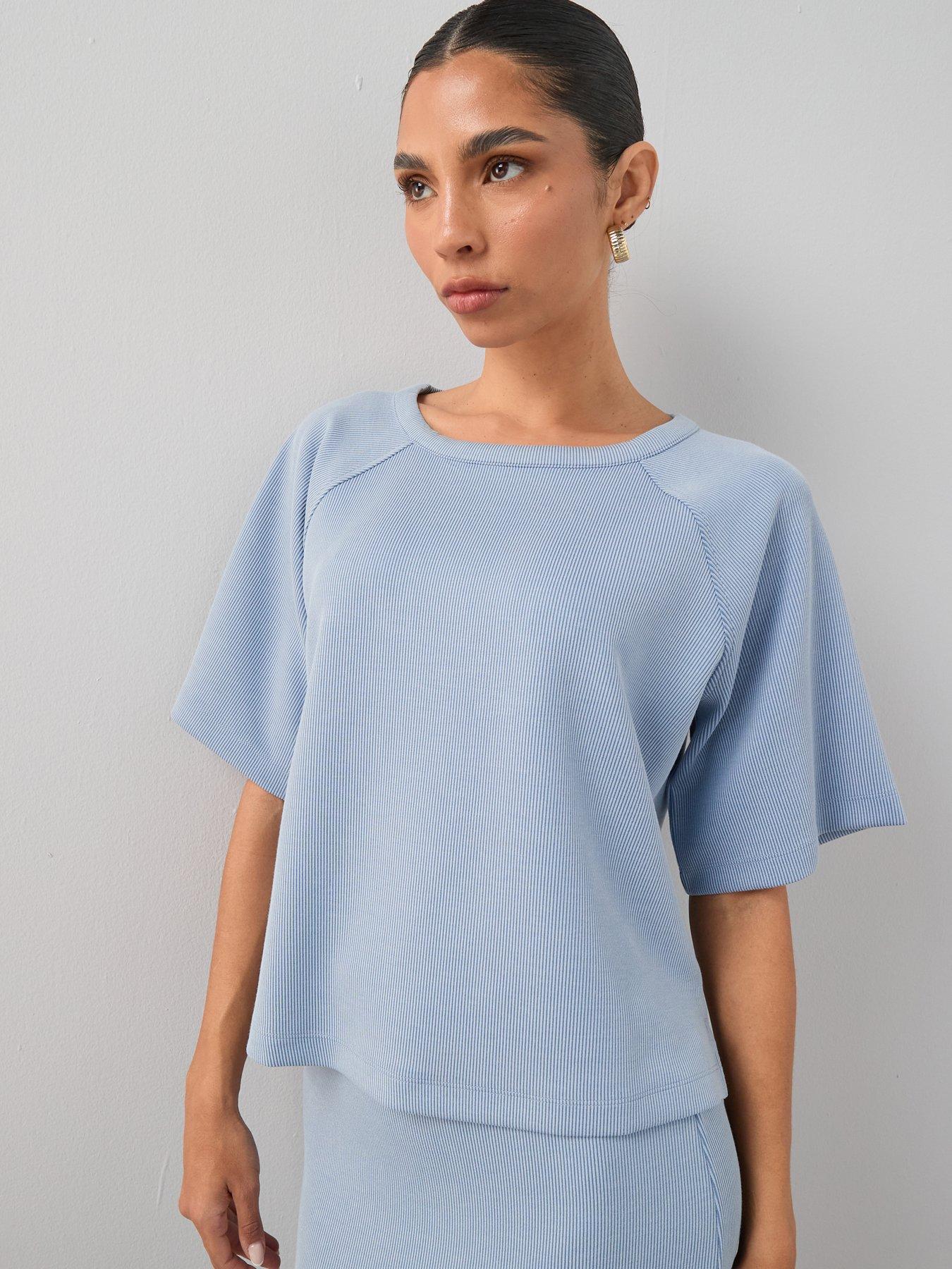 The Very Collection Relaxed Ribbed Scuba T-shirt Co-ord - Blue
