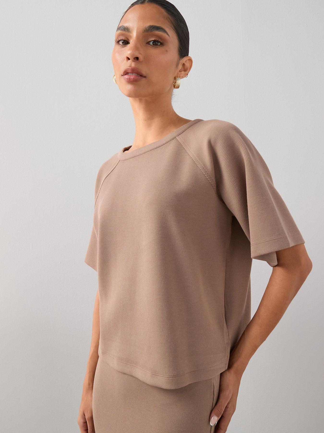 The Very Collection Ribbed Oversized Tee Co-Ord - Neutral