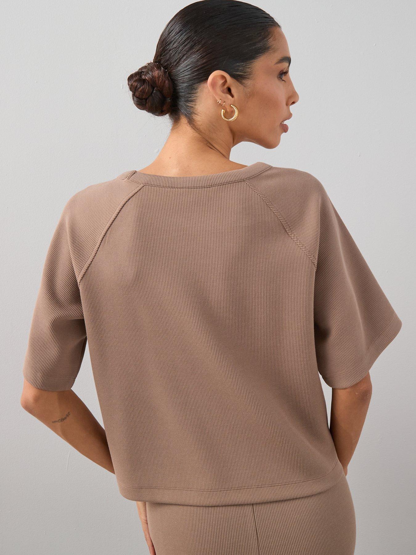 Image 2 of 7 of The Very Collection Relaxed Ribbed Scuba T-shirt Co-ord - Neutral
