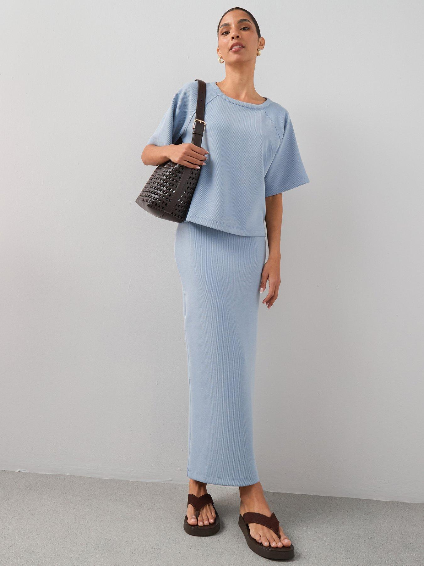 The Very Collection Scuba Ribbed Midaxi Skirt Co-ord - Blue