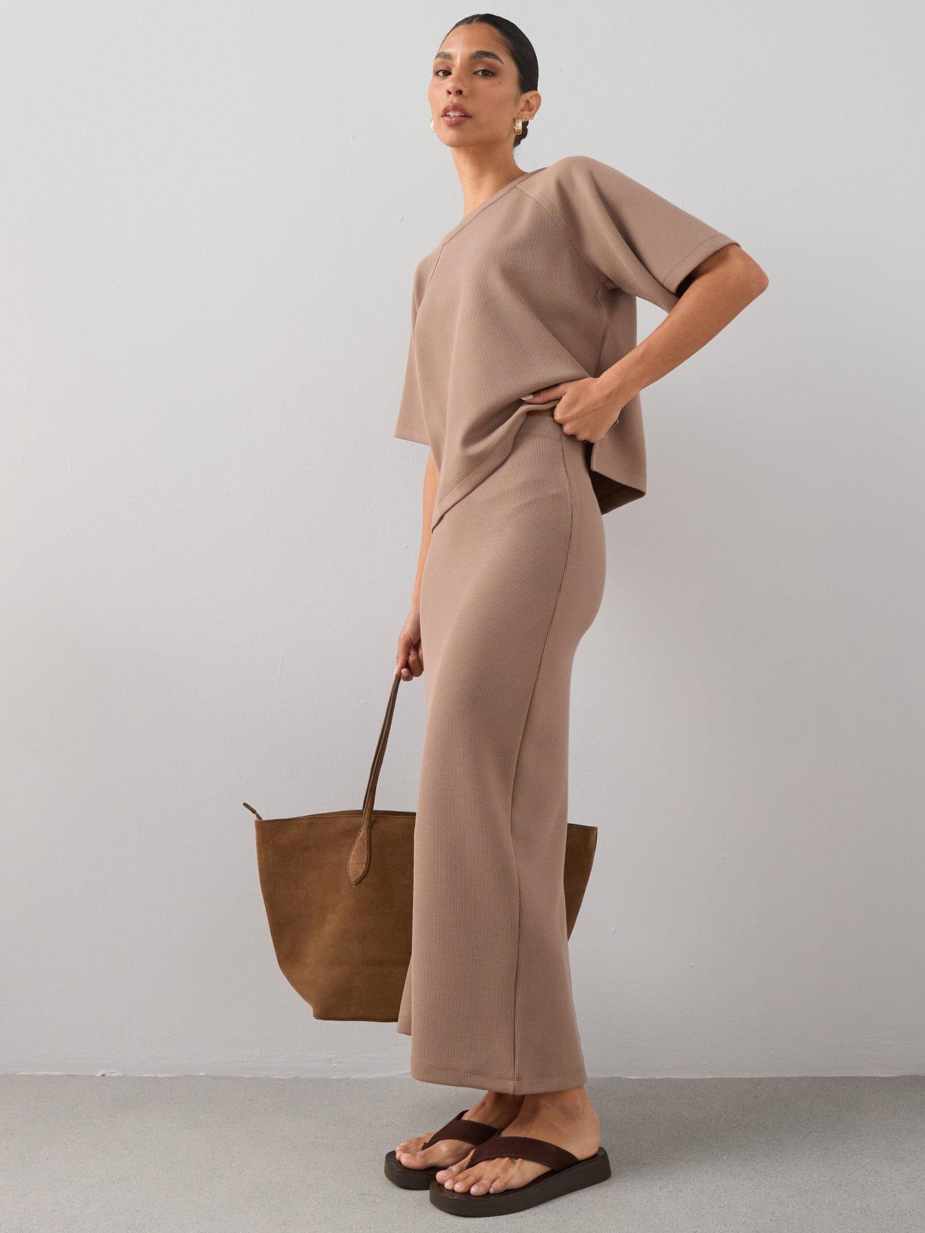 The Very Collection Scuba Ribbed Midaxi Skirt Co-ord - Neutral