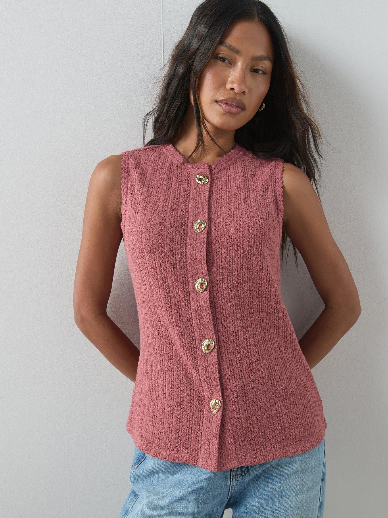  image of the-very-collection-textured-button-through-top-pink