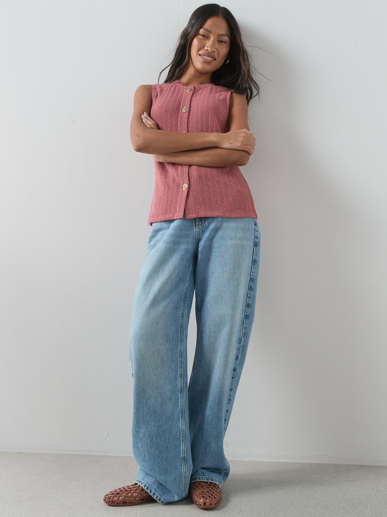  image of the-very-collection-textured-button-through-top-pink